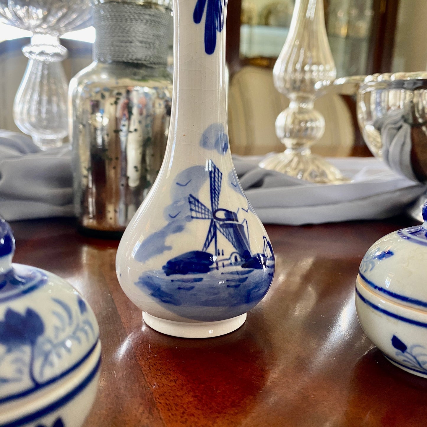 Delfts Blue and White Bud Vase + Pill Containers