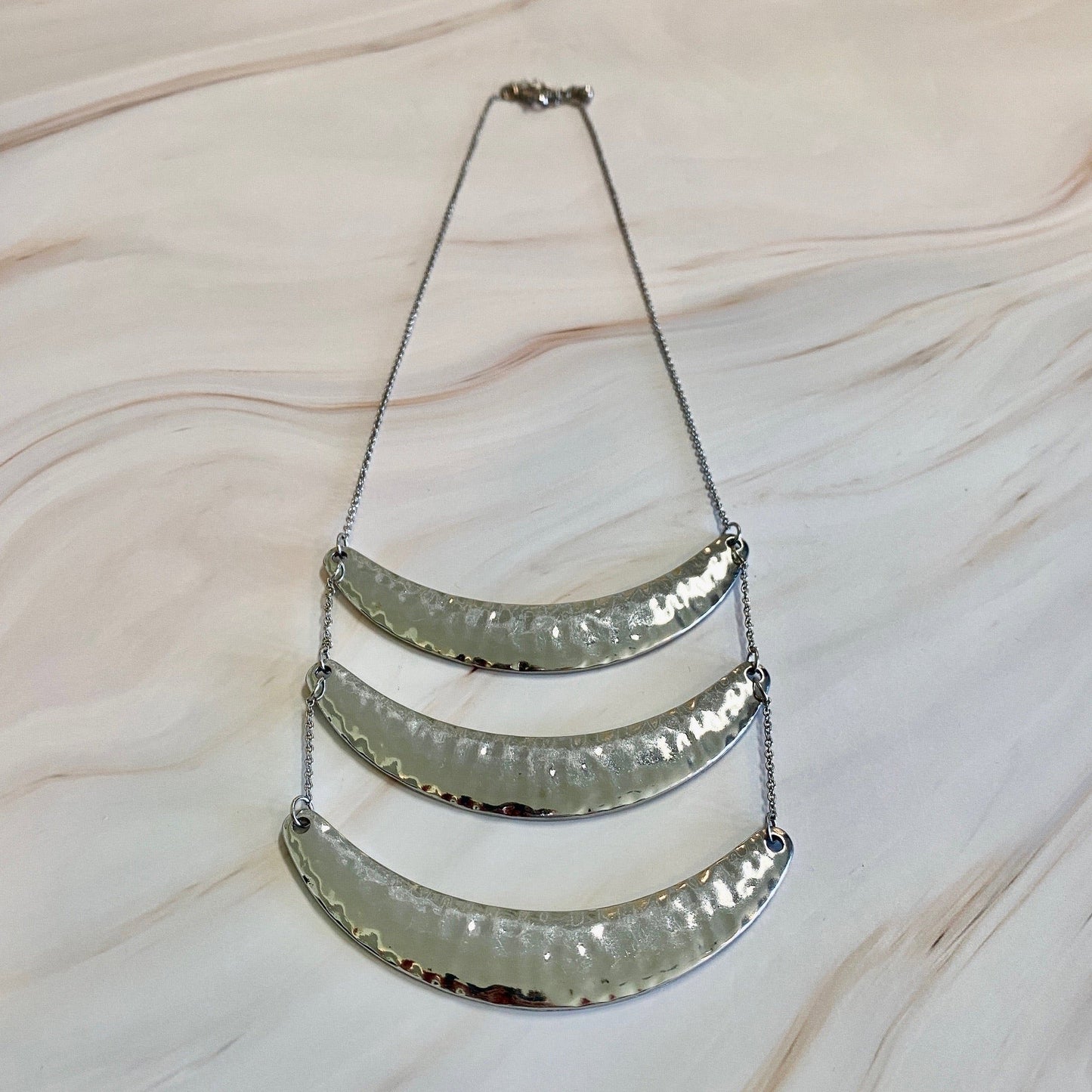 Silver Triple Tier Chest Plate Necklace