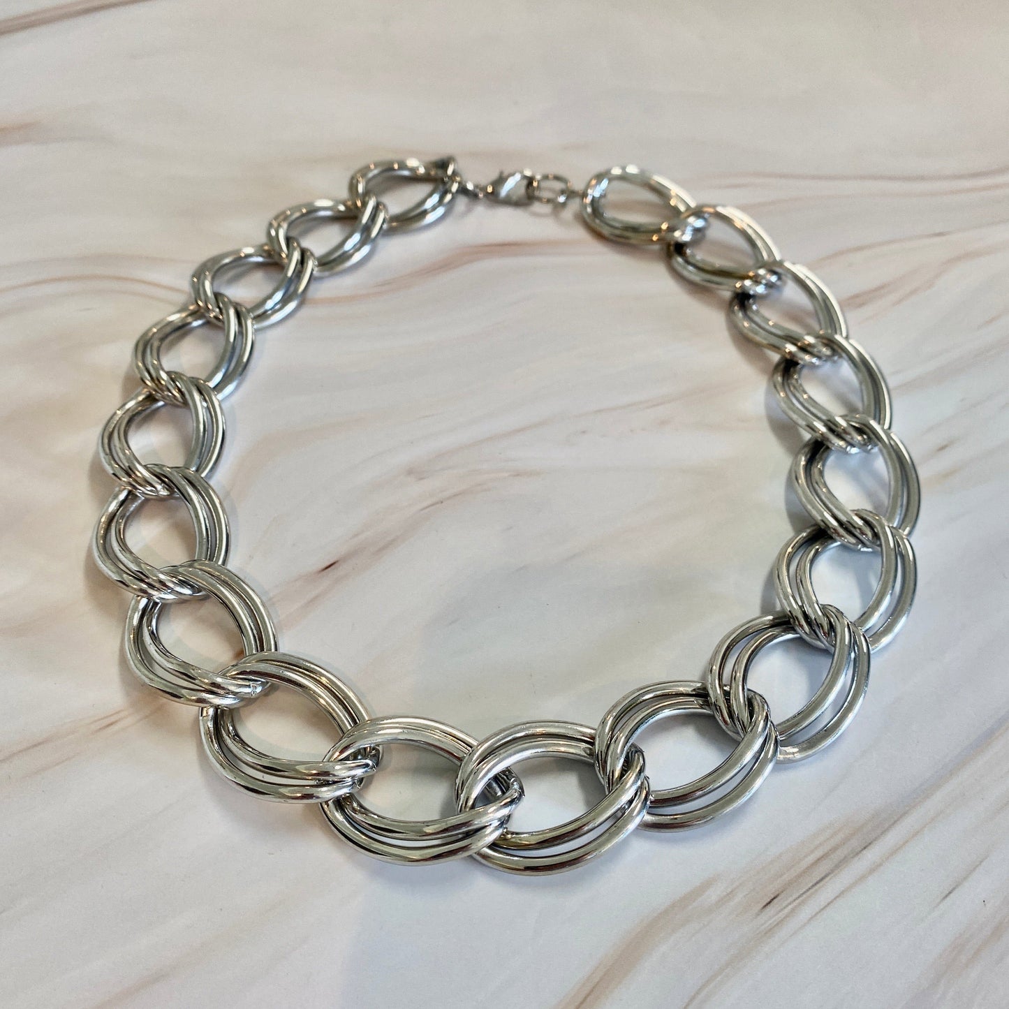 Silver Double-Link Curb Chain Necklace