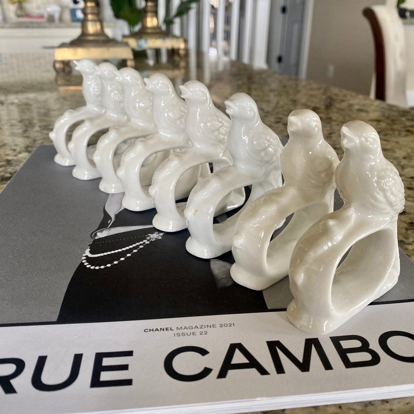 Porcelain Song Bird Napkin Rings Set of 8