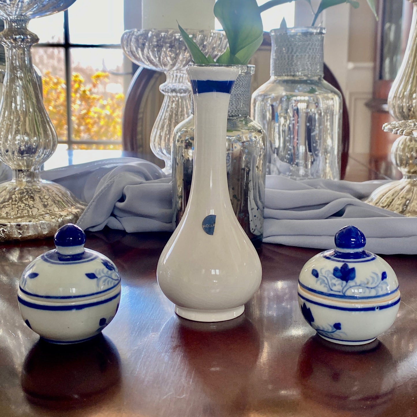 Delfts Blue and White Bud Vase + Pill Containers