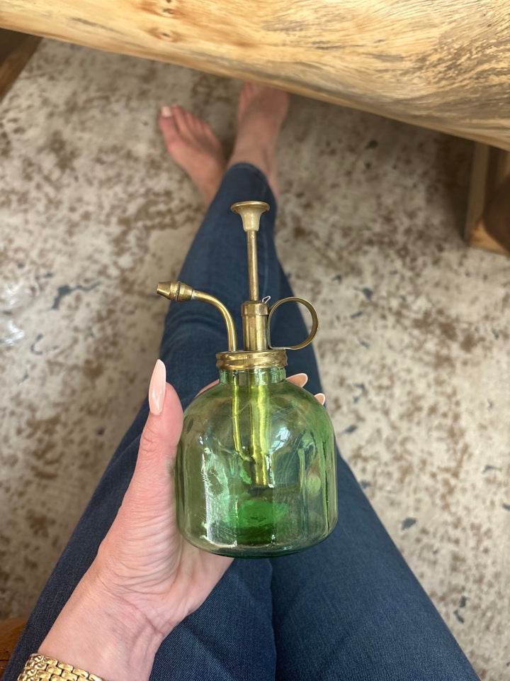 Vintage 1960s Green Glass & Brass Orchid Mister