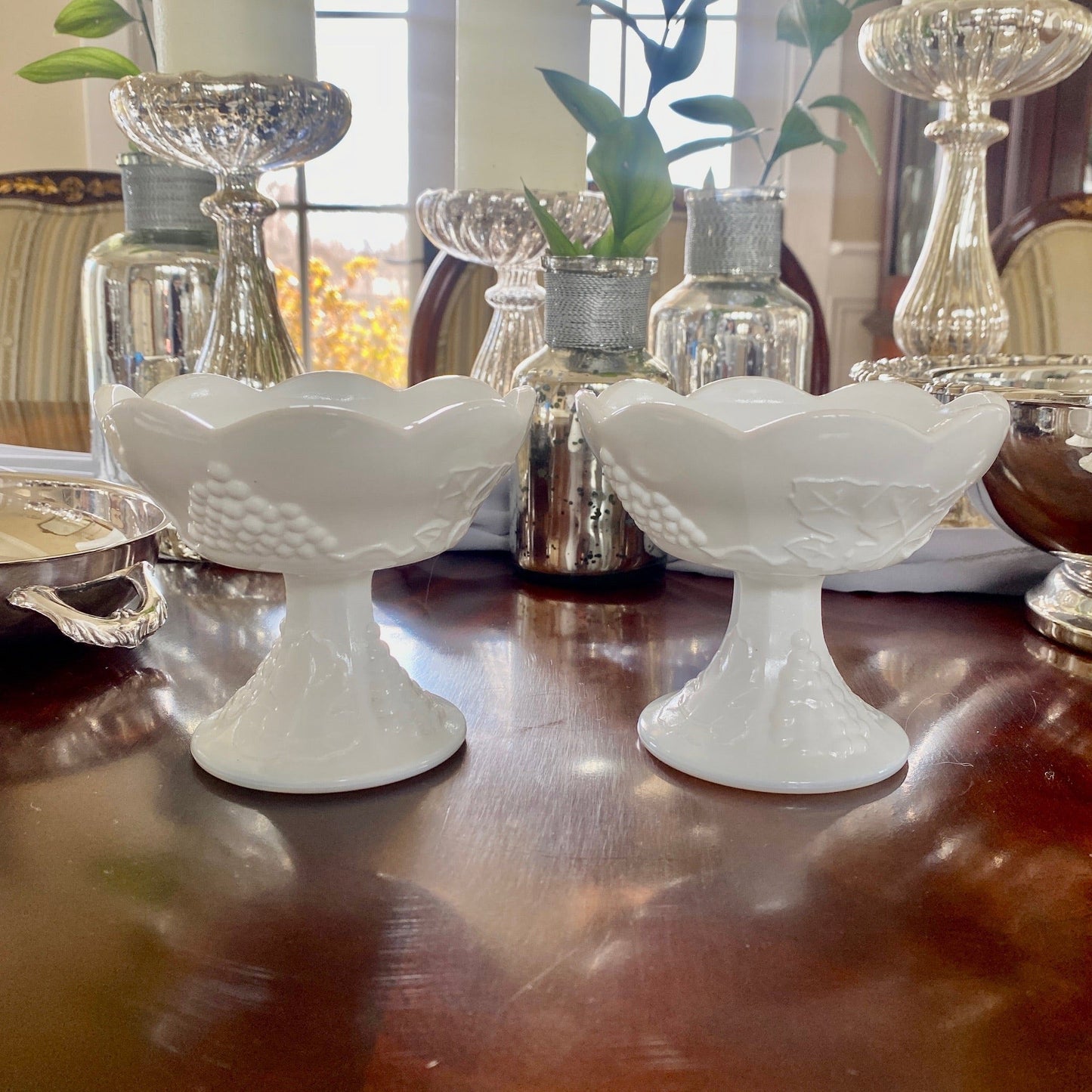 Pair of Milk Glass Candlestick Holders/Candy Dishes