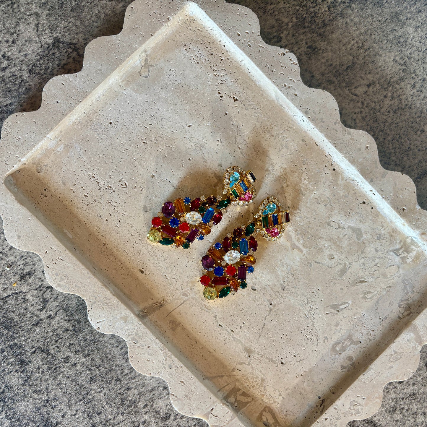 Vintage 1980s Multi-Colored Crystal Drop Earrings, Clips