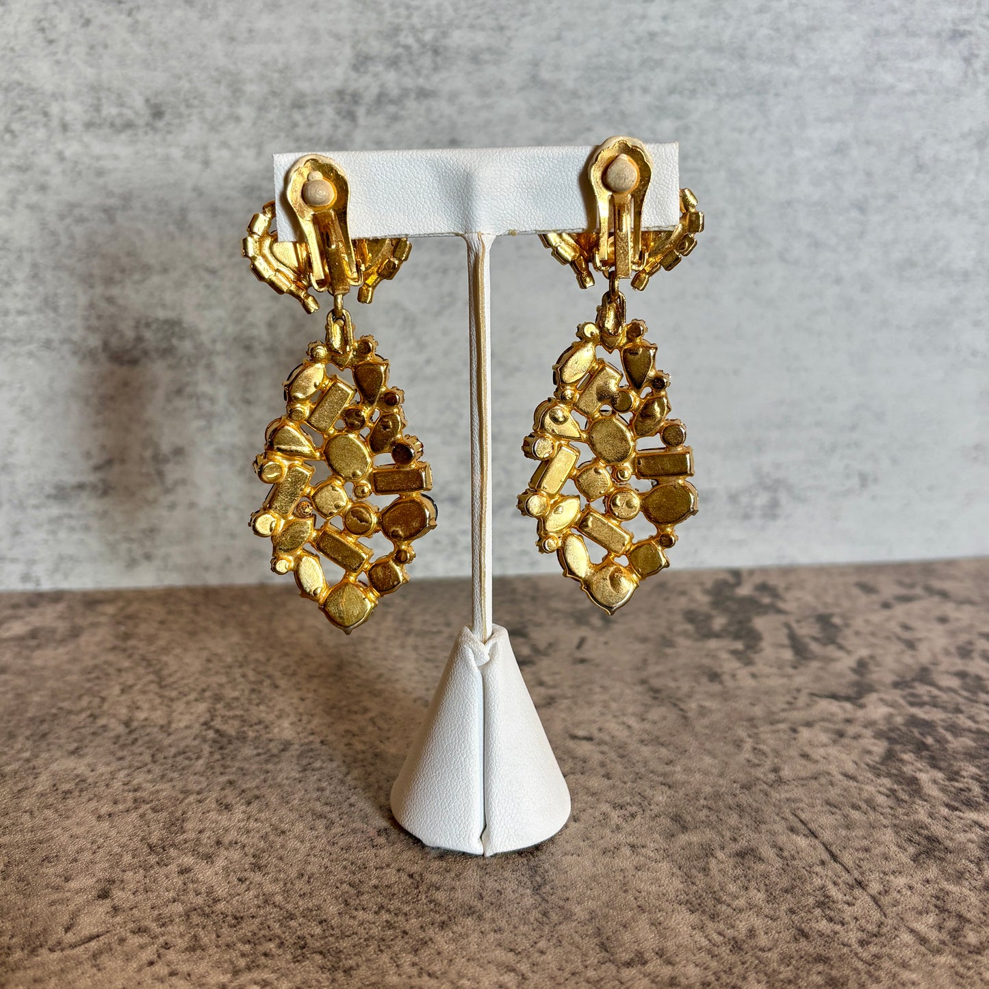 Vintage 1980s Multi-Colored Crystal Drop Earrings, Clips