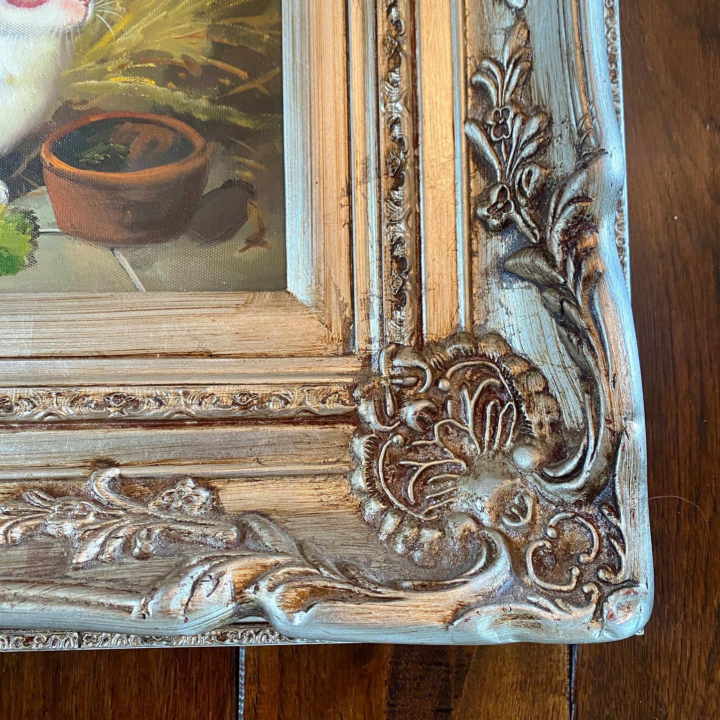 Original Red and White Bunny Painting with Silver Frame
