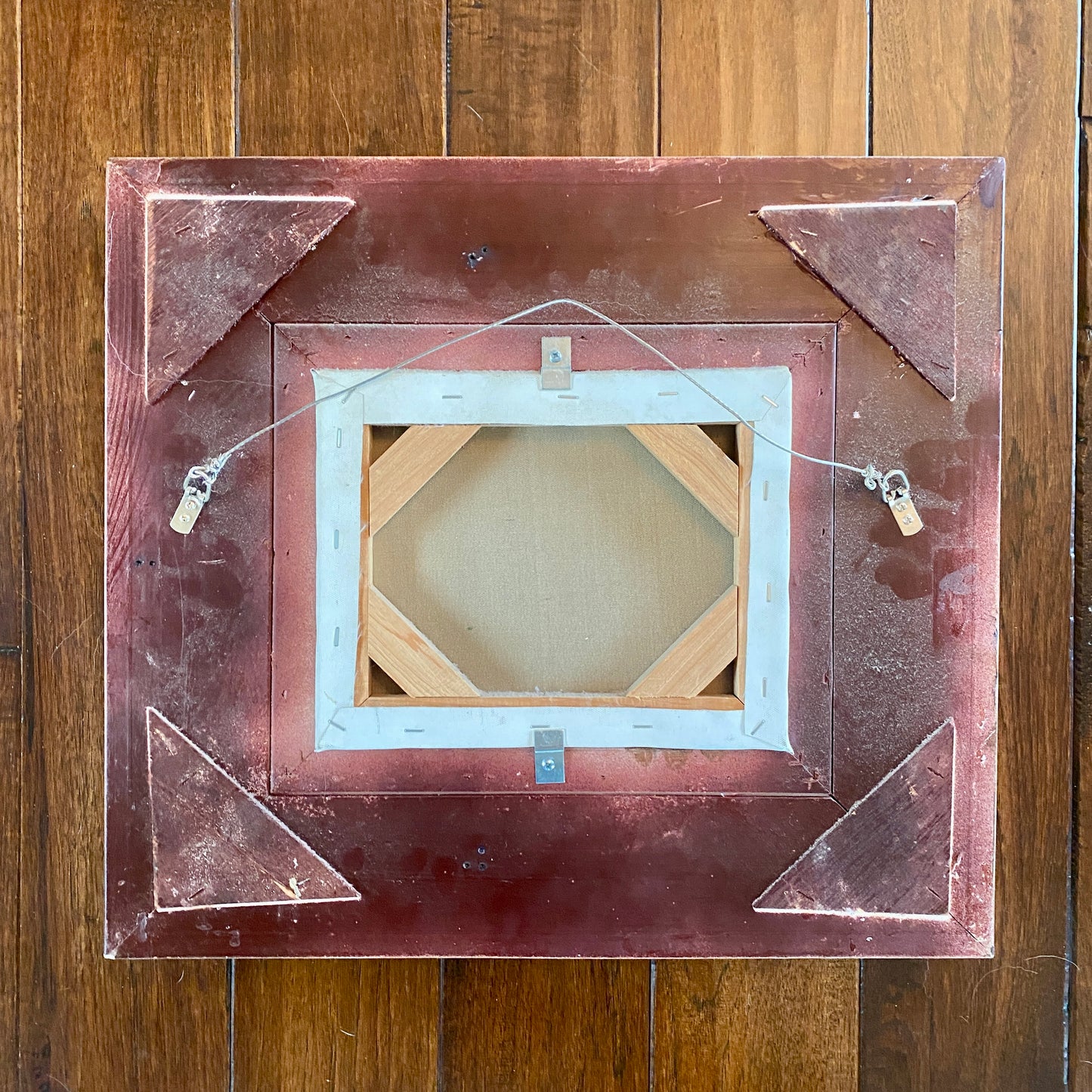 Original Red and White Bunny Painting with Silver Frame