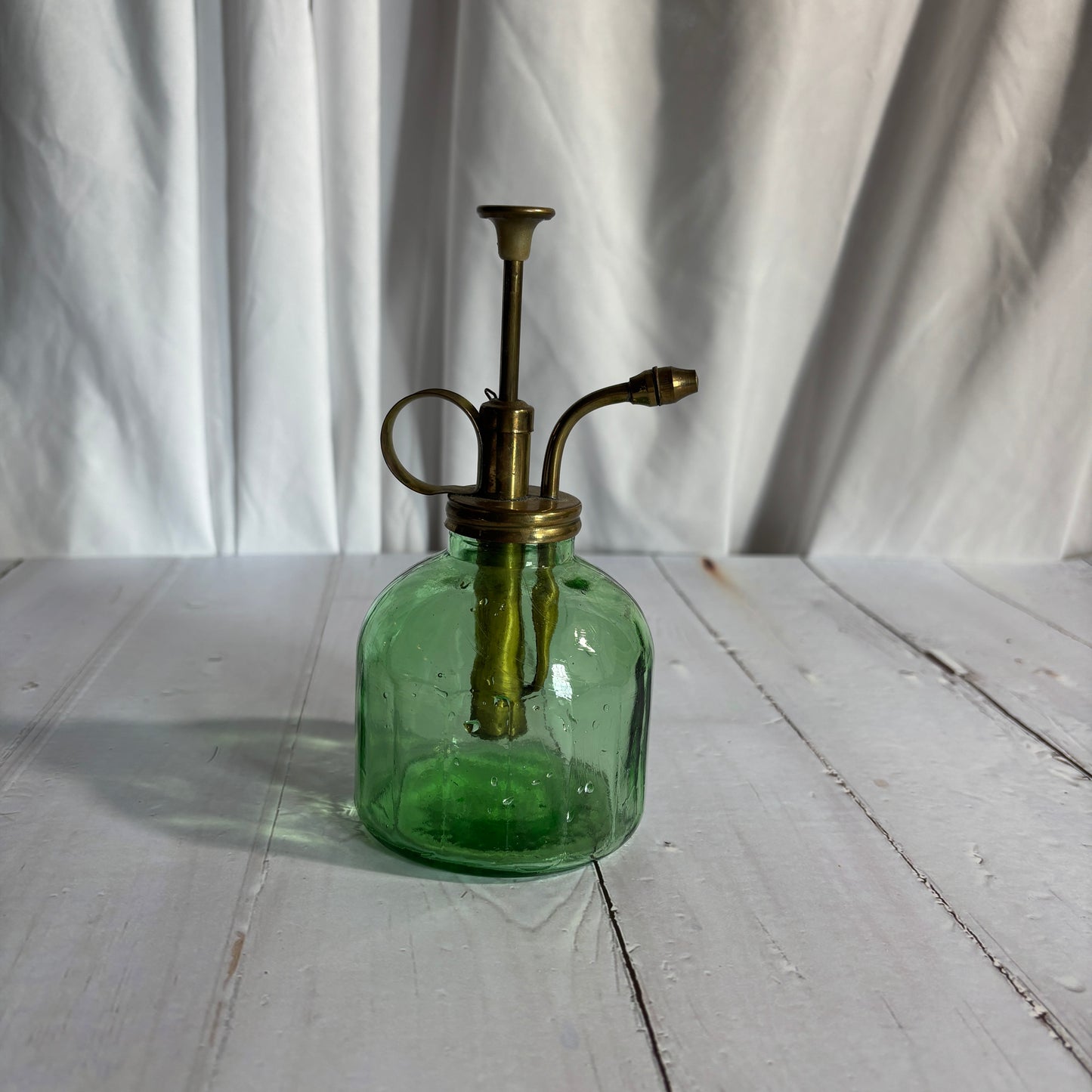 Vintage 1960s Green Glass & Brass Orchid Mister