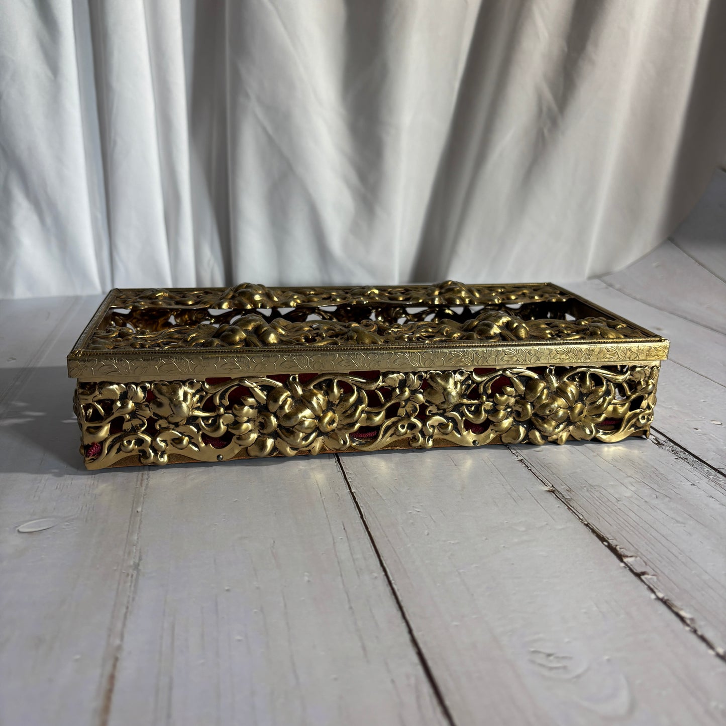Vintage Brass Hollywood Regency Filigree Tissue Holder
