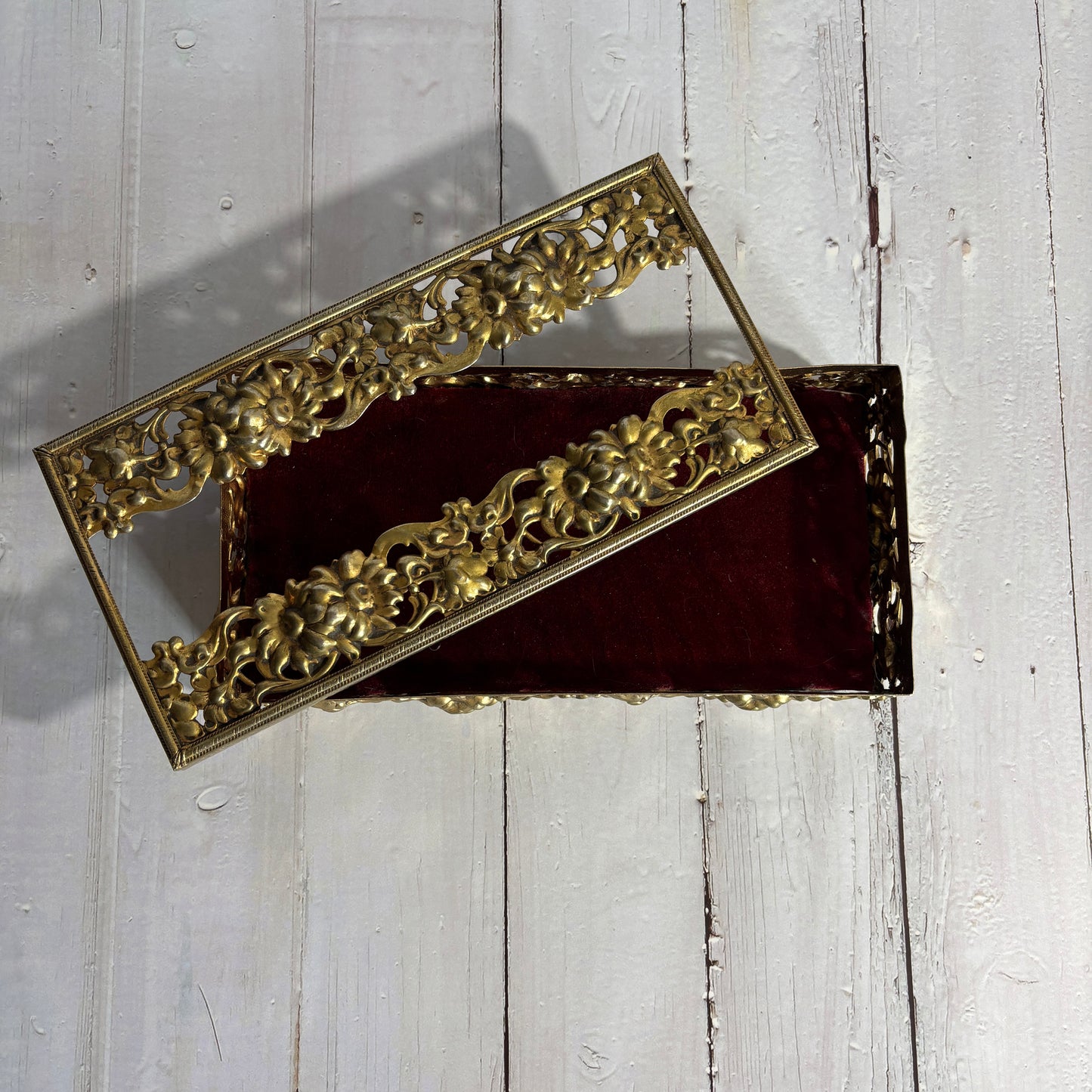 Vintage Brass Hollywood Regency Filigree Tissue Holder