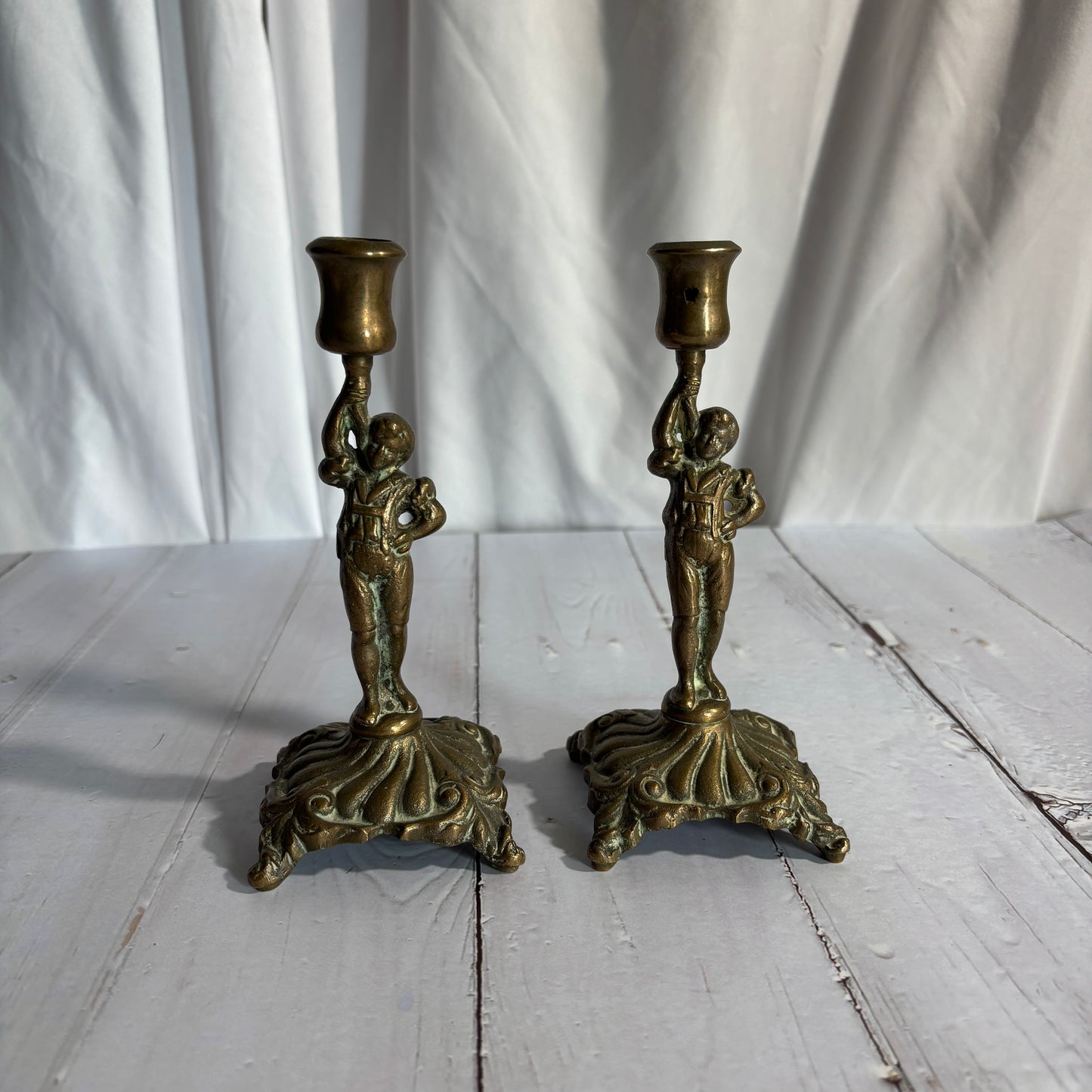 Pair of Antique French Brass Candlesticks