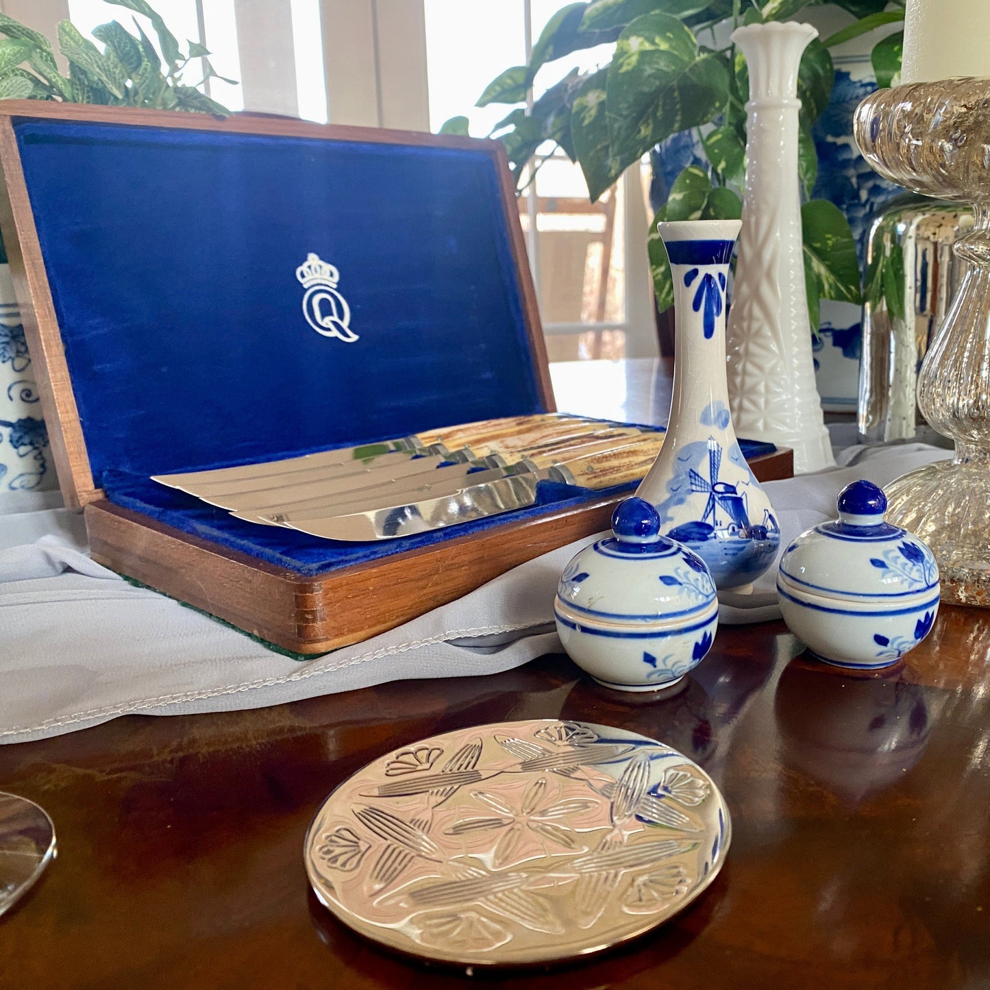 Delfts Blue and White Bud Vase + Pill Containers