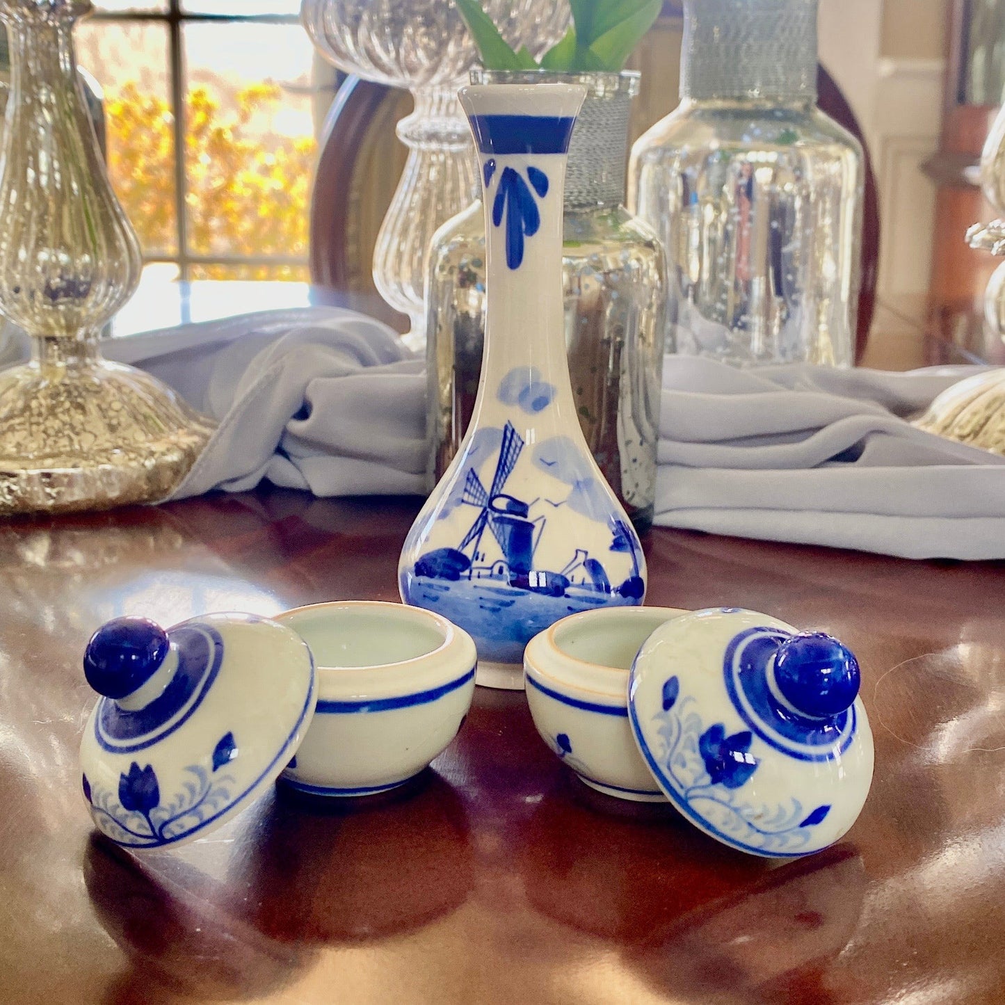 Delfts Blue and White Bud Vase + Pill Containers