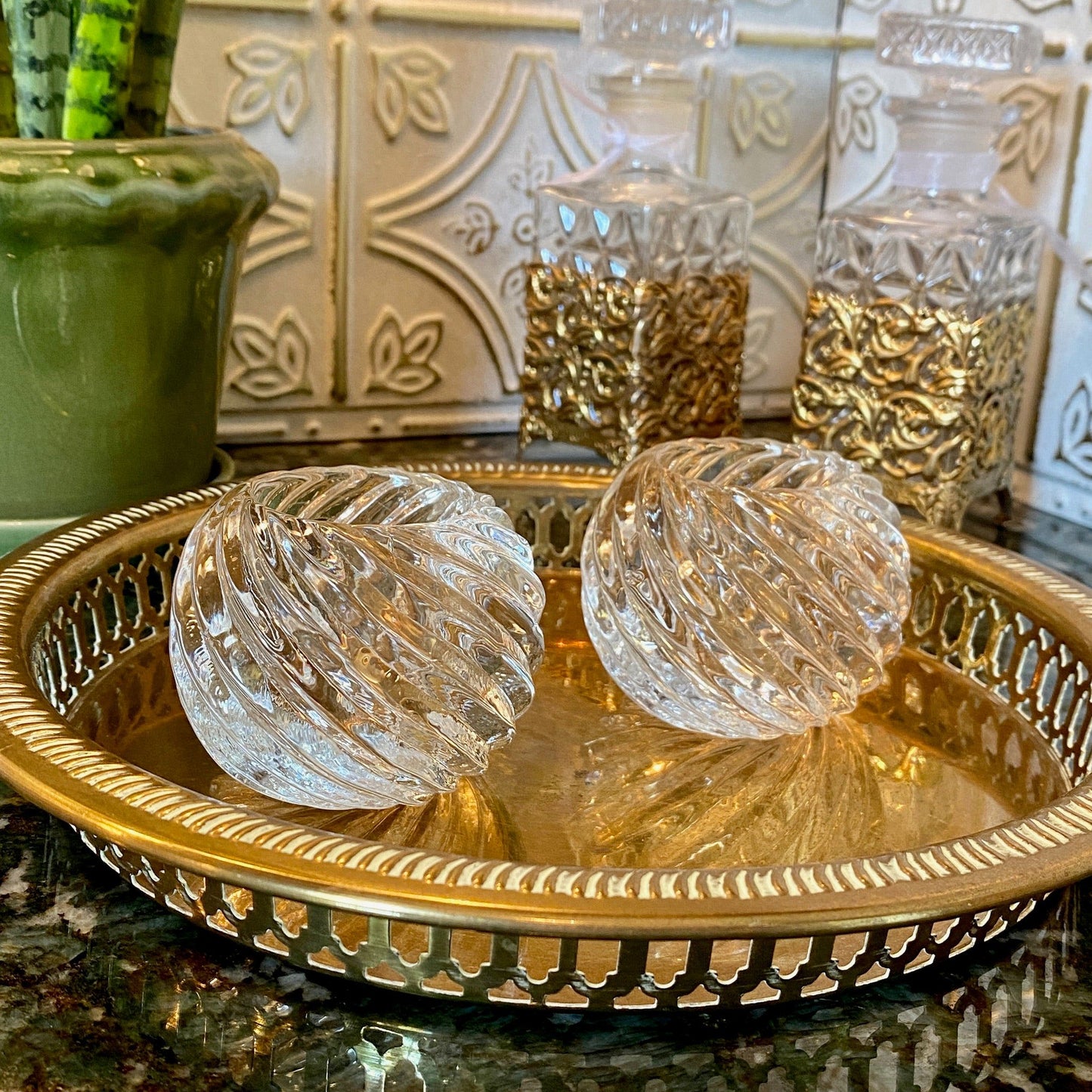 Pair of MCM Glass Tea Light Holders