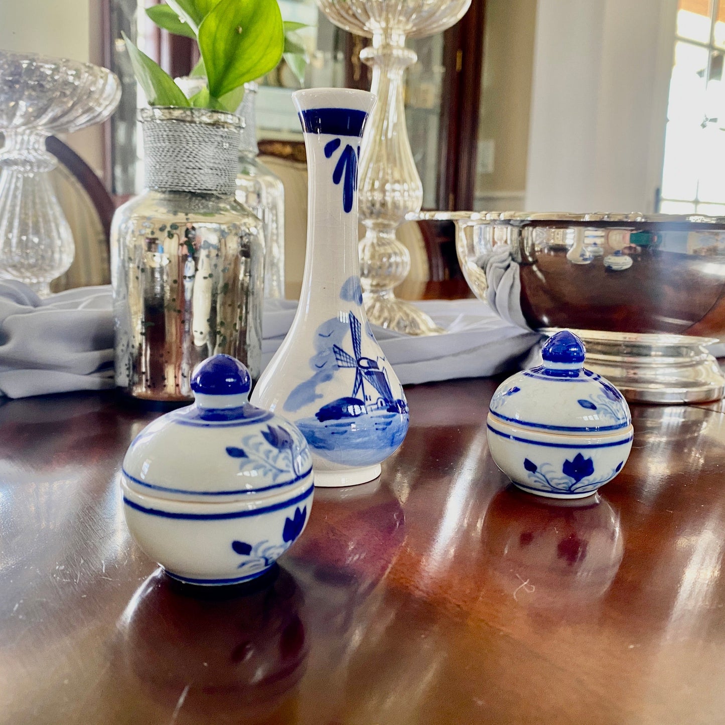 Delfts Blue and White Bud Vase + Pill Containers