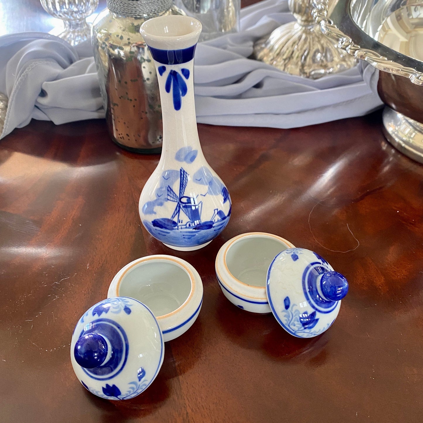 Delfts Blue and White Bud Vase + Pill Containers