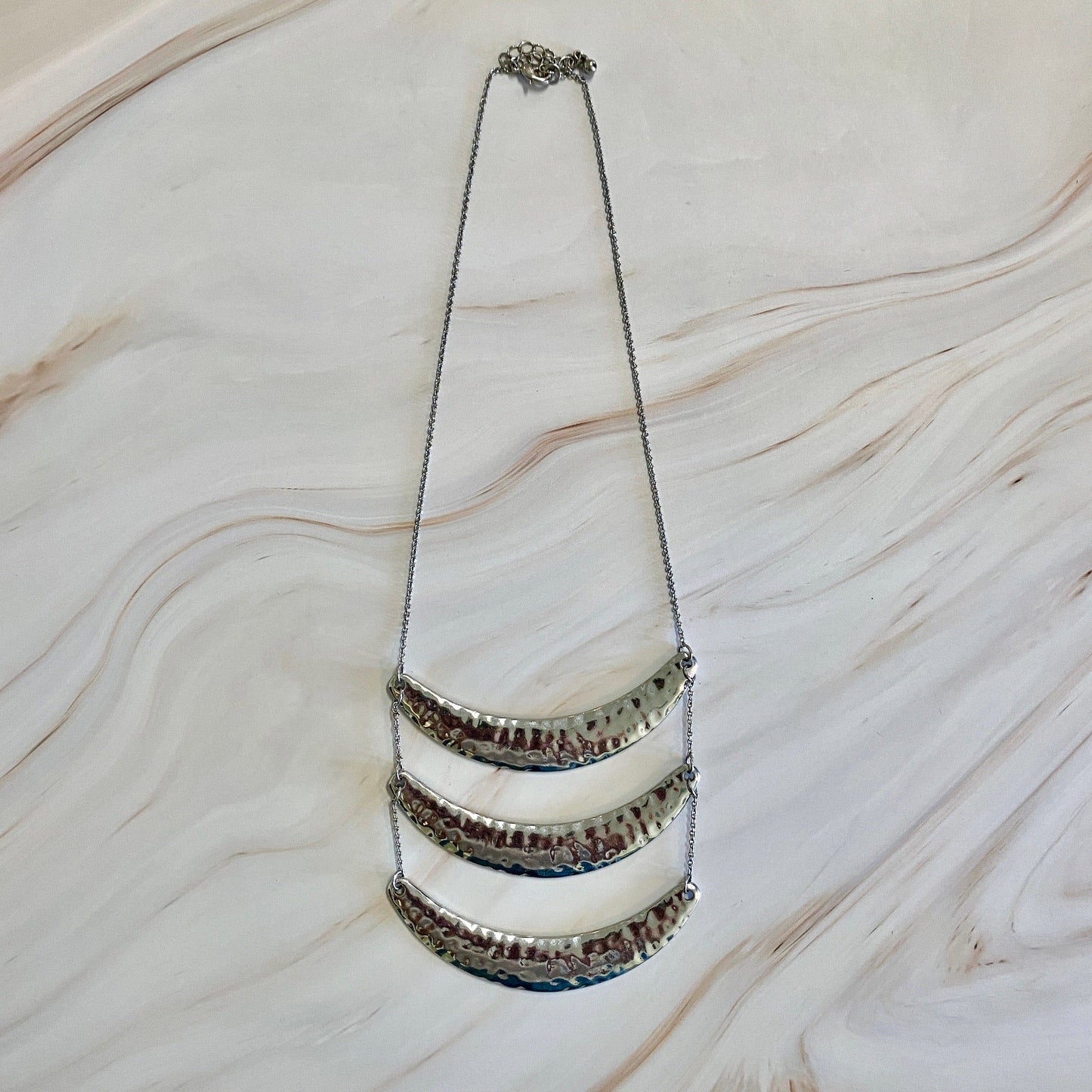 Silver Triple Tier Chest Plate Necklace