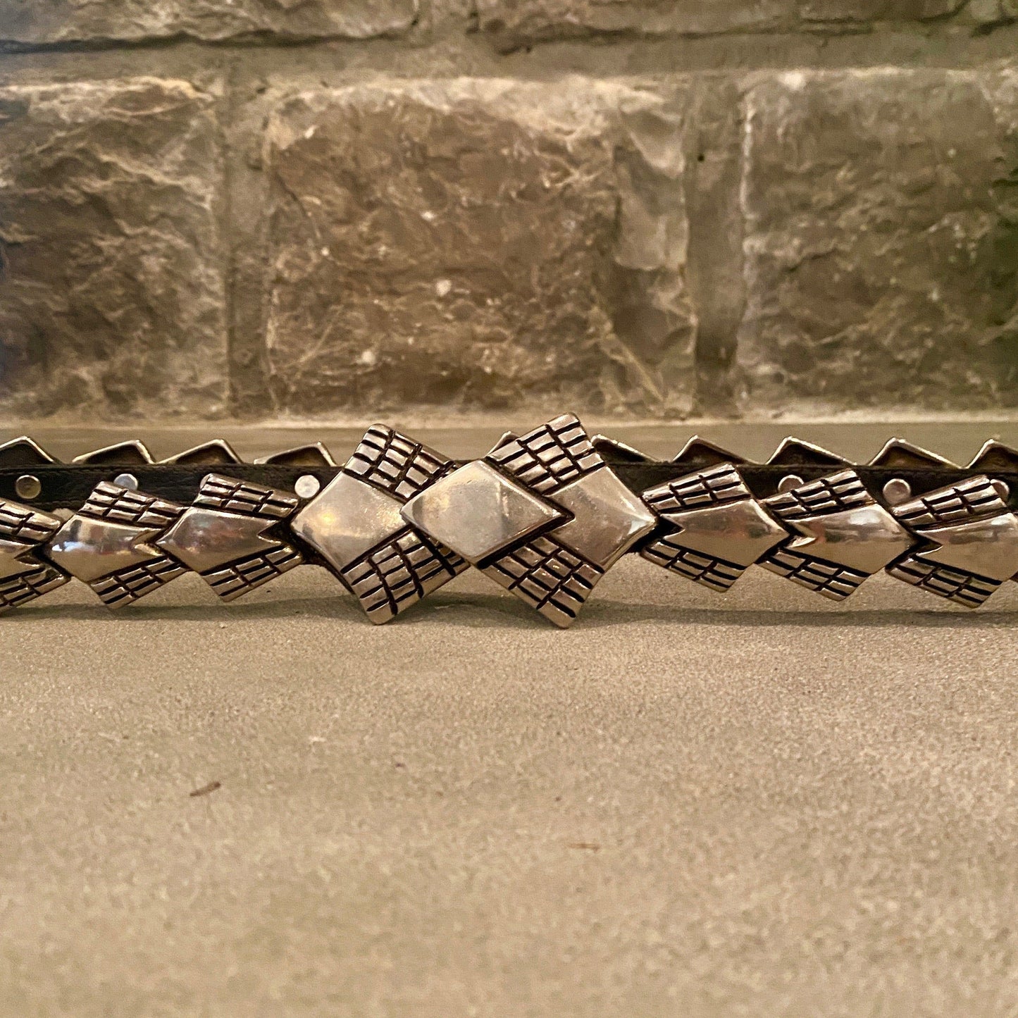 Early 80's Leather Belt with Heavy Metal Applicas