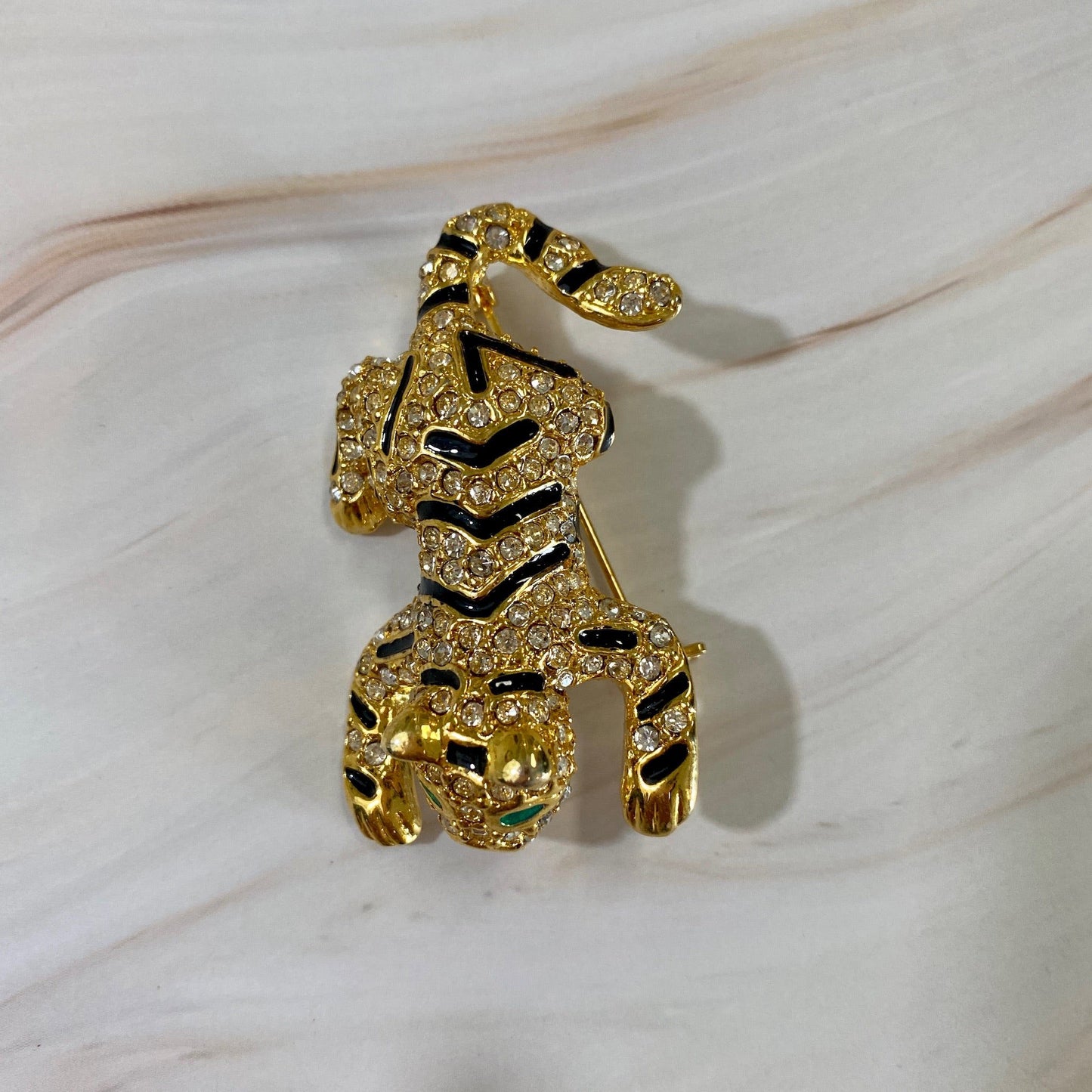 Rhinestone Tiger Brooch
