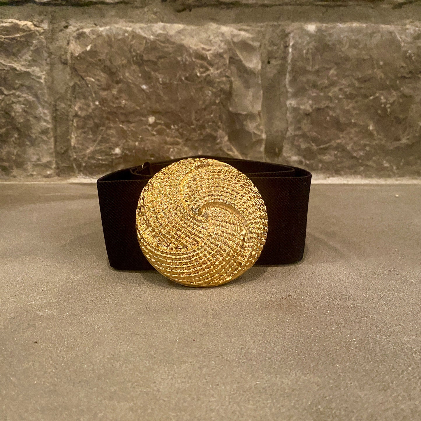 1980's Grain Leather Waist Belt with Gold Buckle