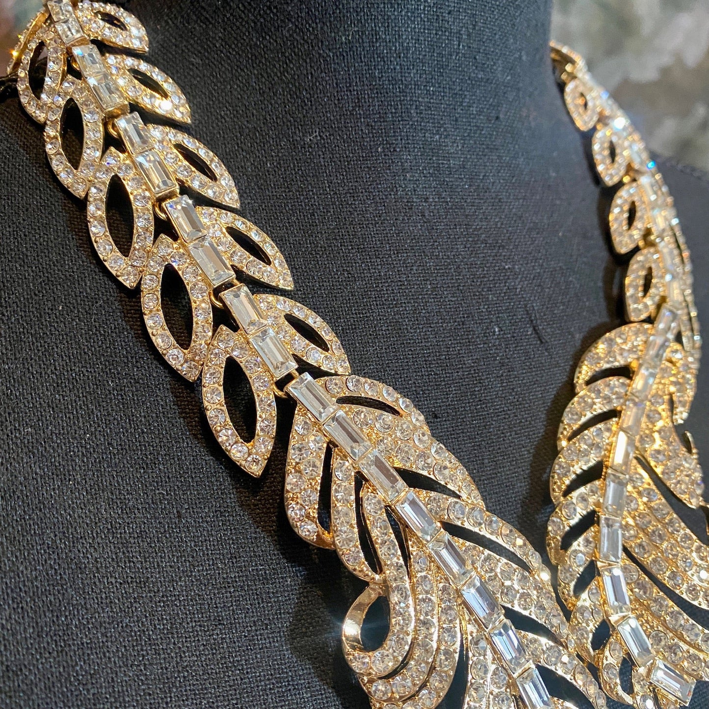 Feather Rhinestone Statement Necklace
