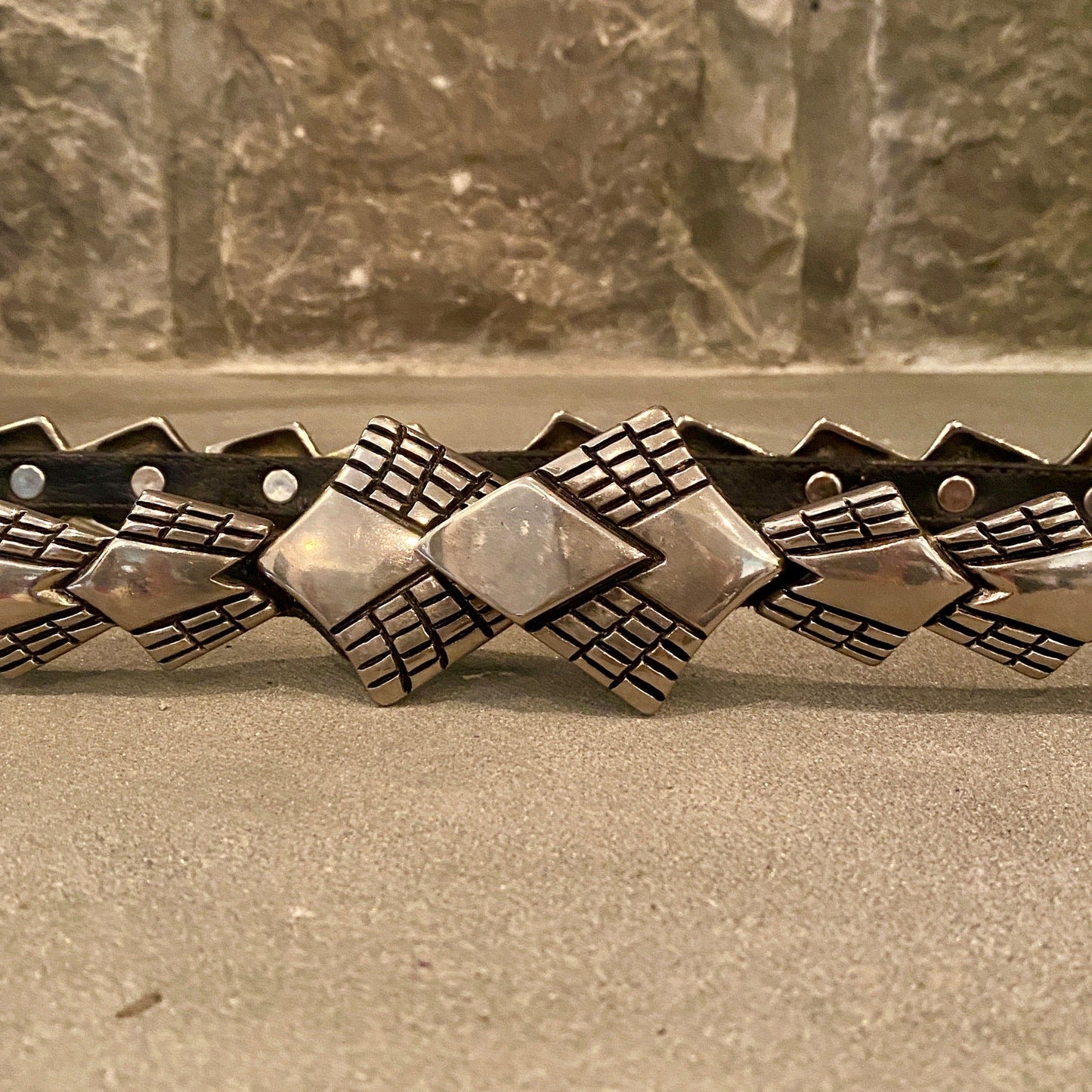 Early 80's Leather Belt with Heavy Metal Applicas