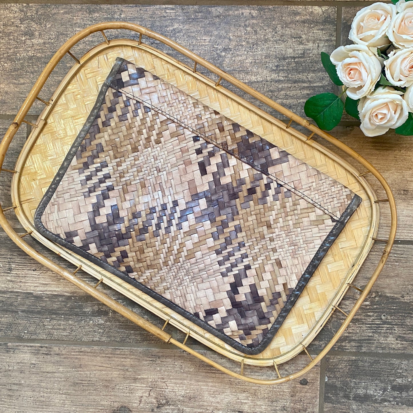 XL Woven Leather Enveleope Clutch