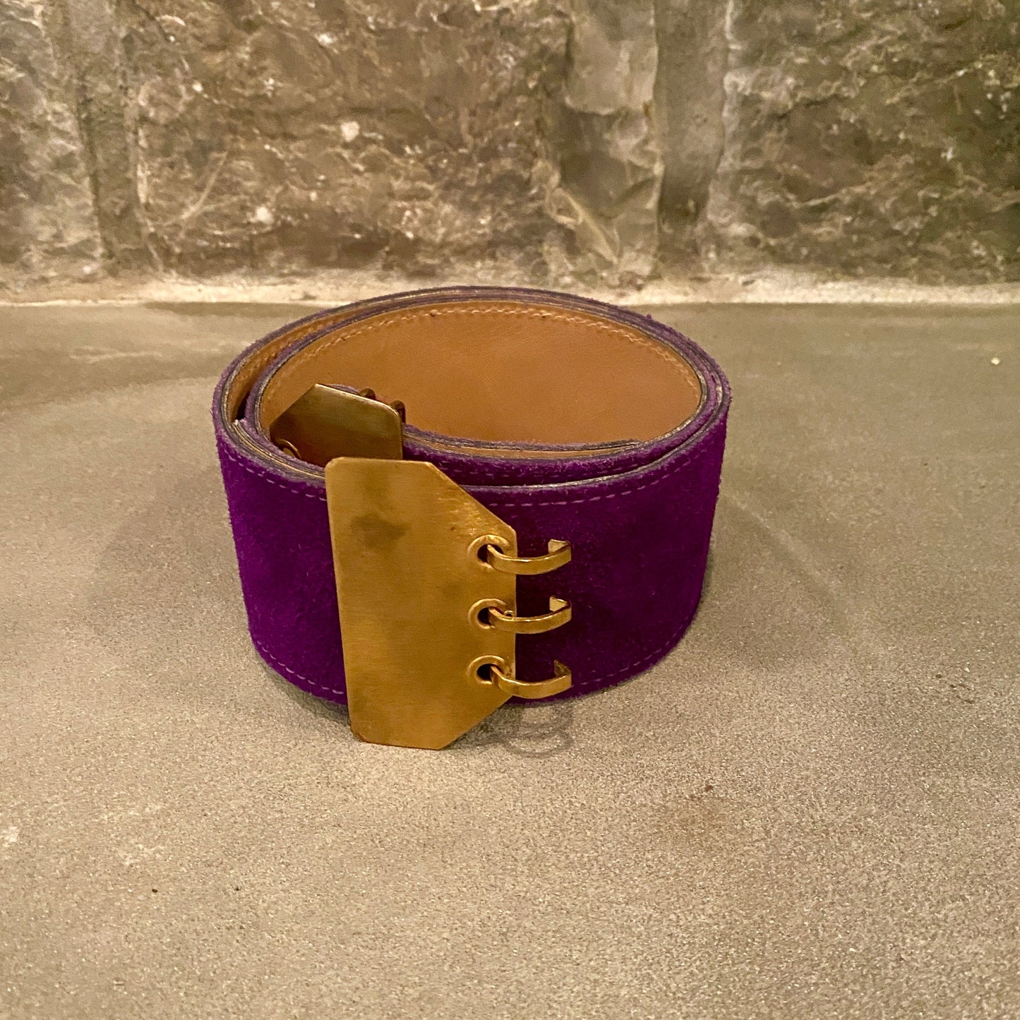 1980s Wide Suede Belt with Gold Buckle