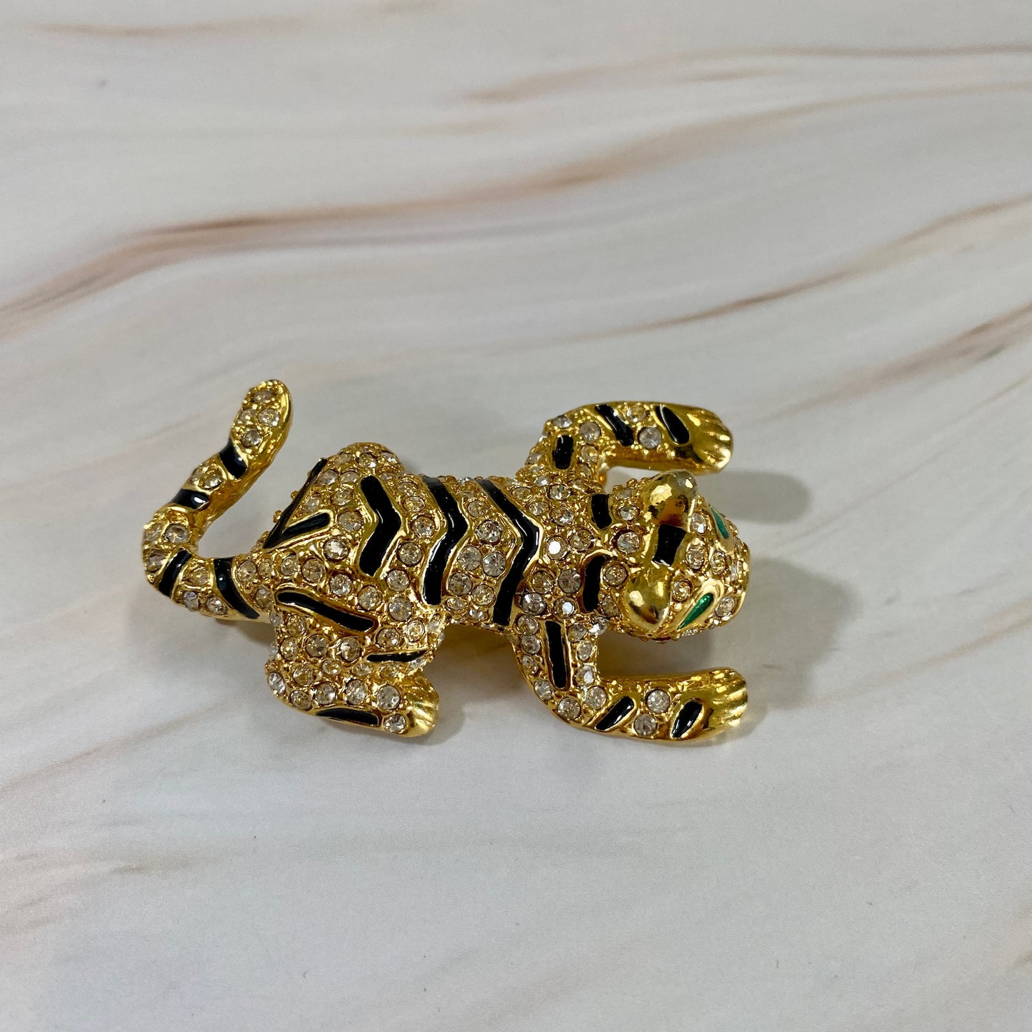 Rhinestone Tiger Brooch