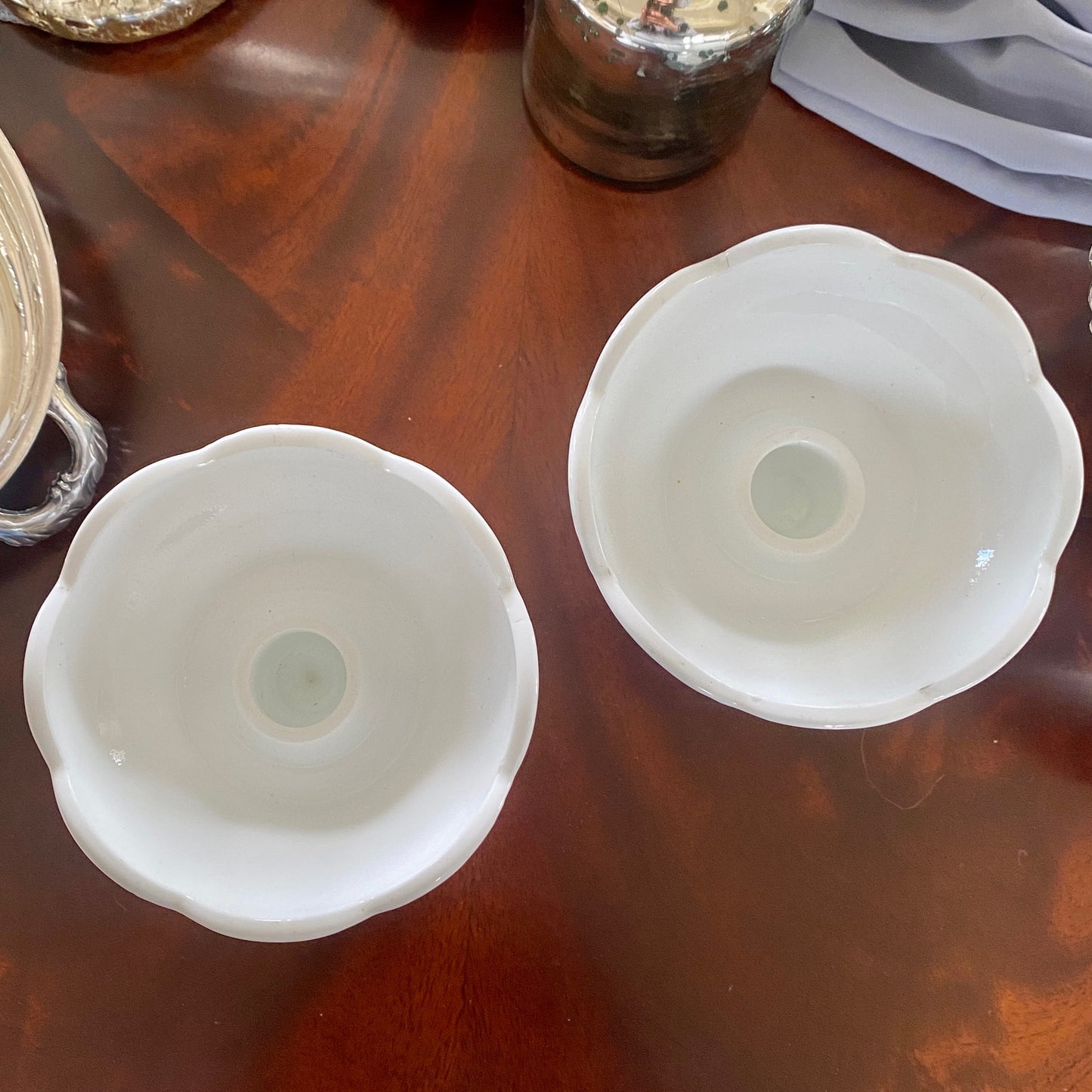Pair of Milk Glass Candlestick Holders/Candy Dishes
