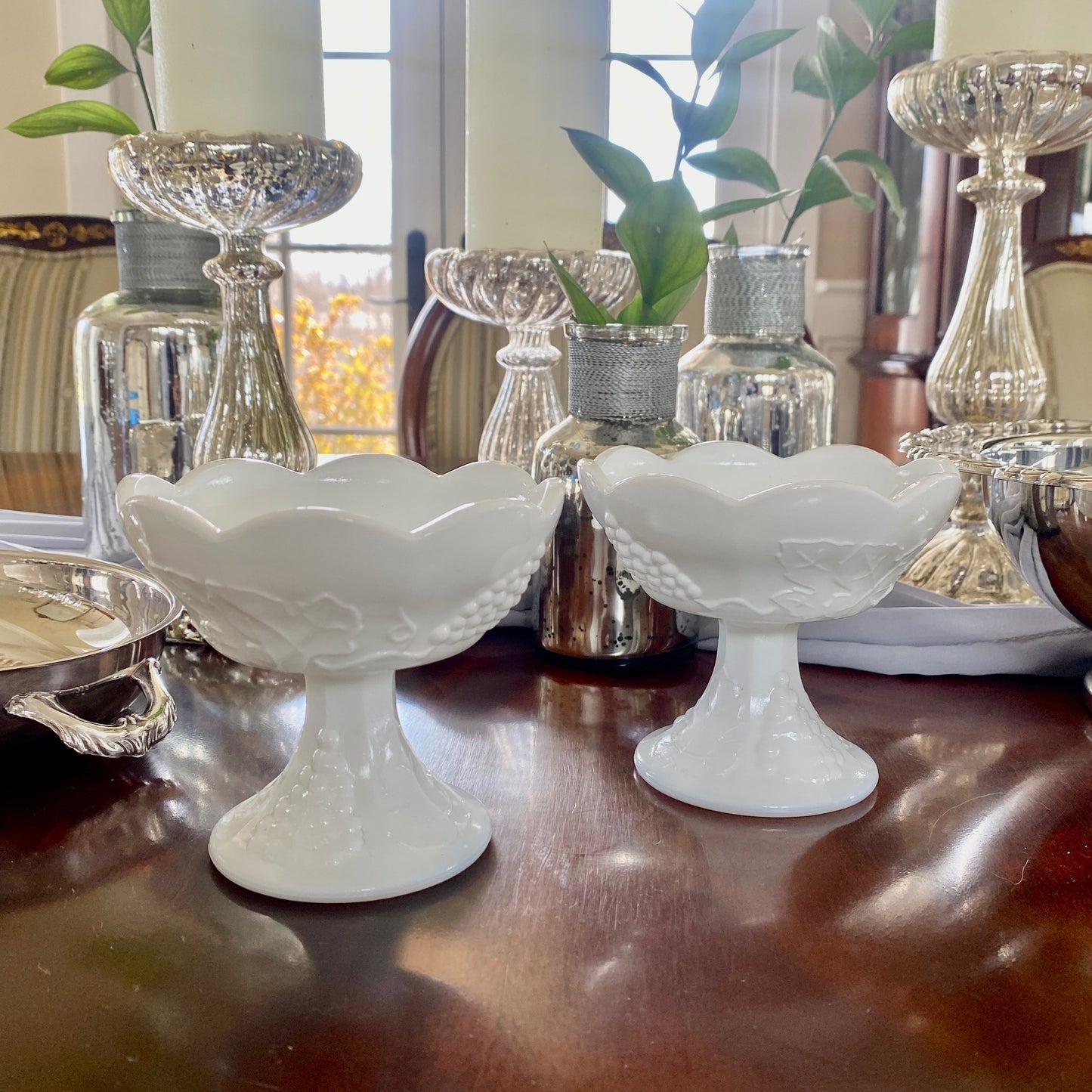 Pair of Milk Glass Candlestick Holders/Candy Dishes
