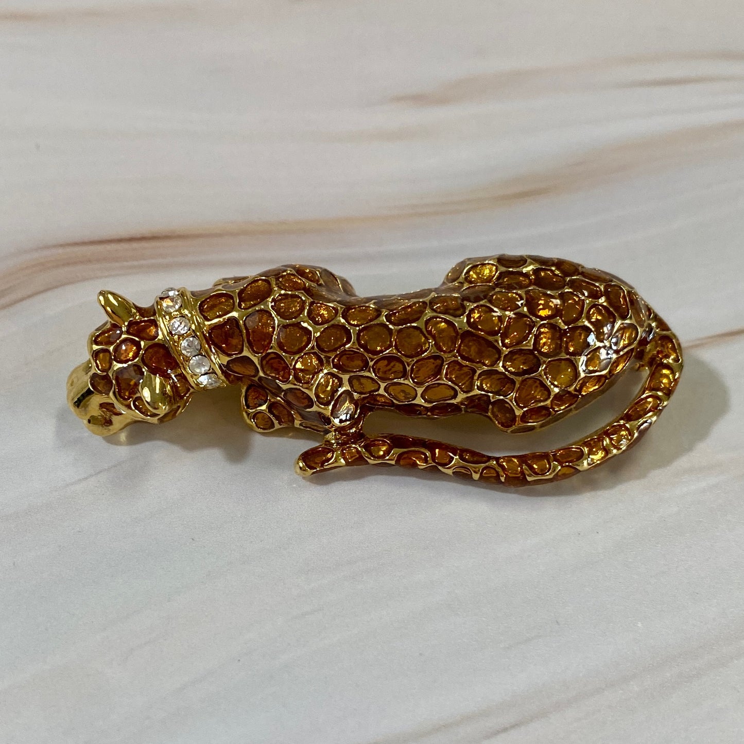 Orange-Tone Leopard Brooch