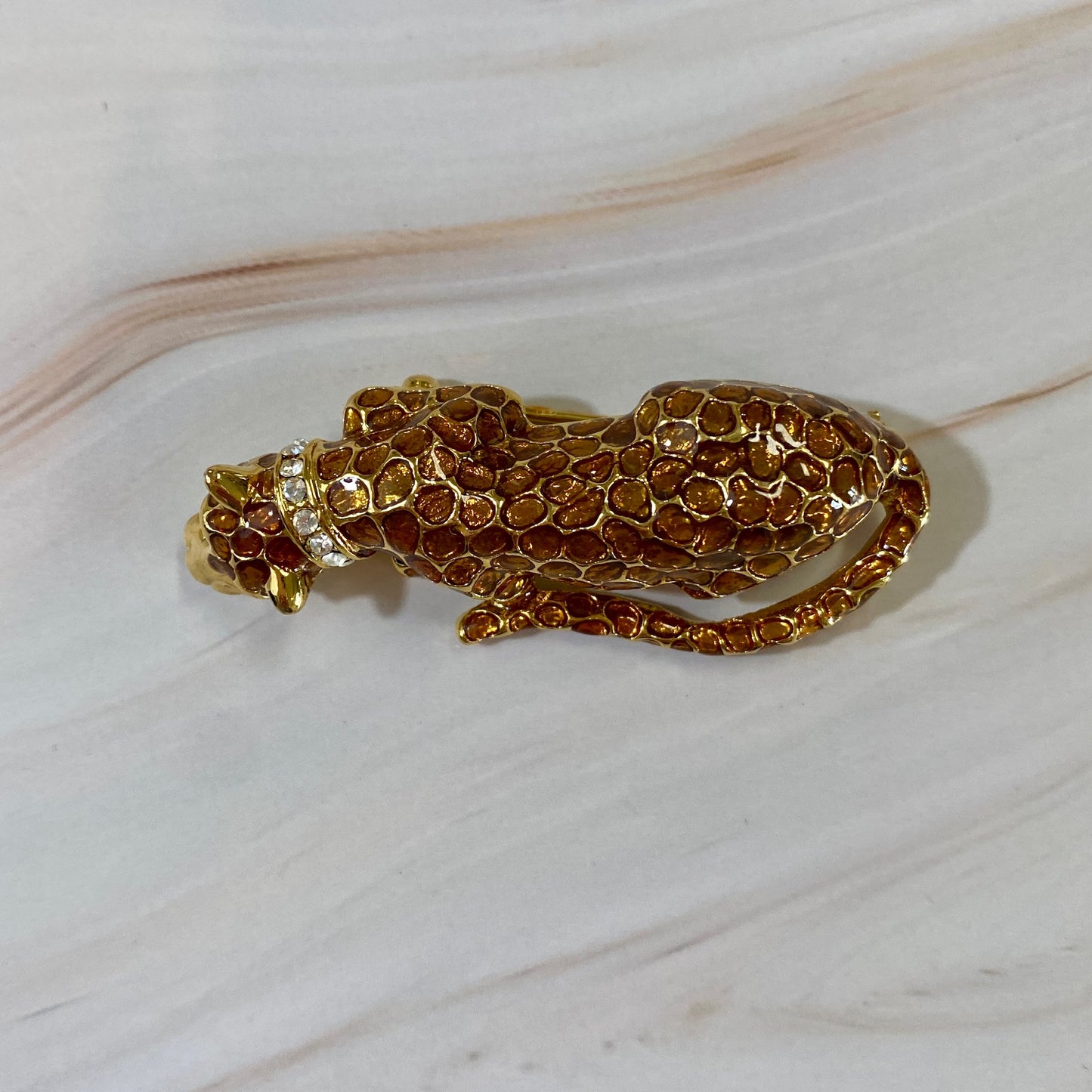 Orange-Tone Leopard Brooch