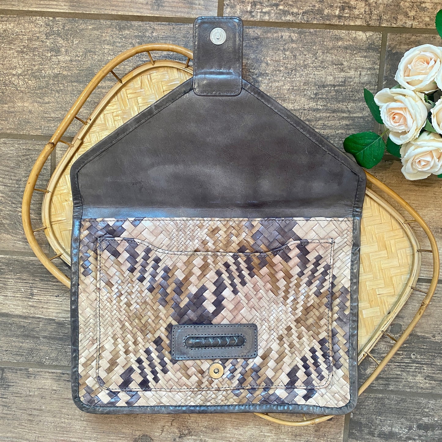 XL Woven Leather Enveleope Clutch