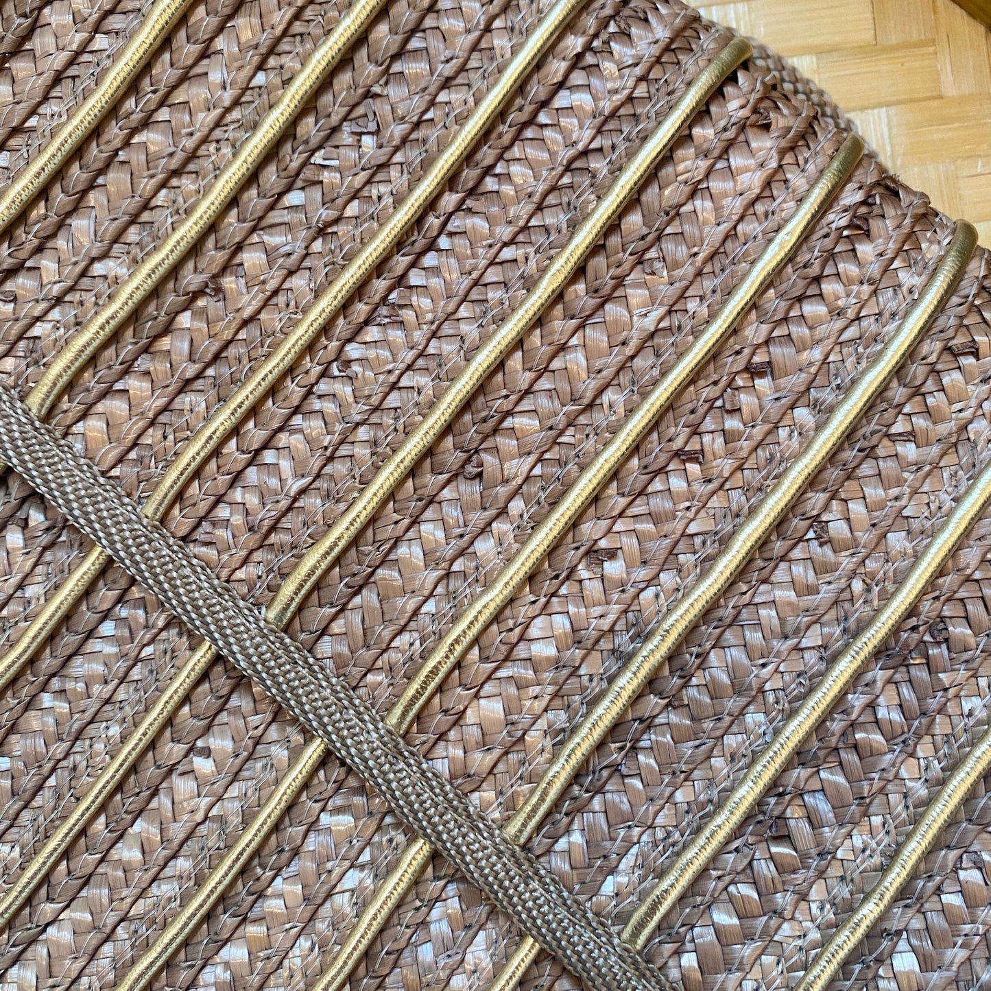 Rattan and Gold Leather Striped Clutch