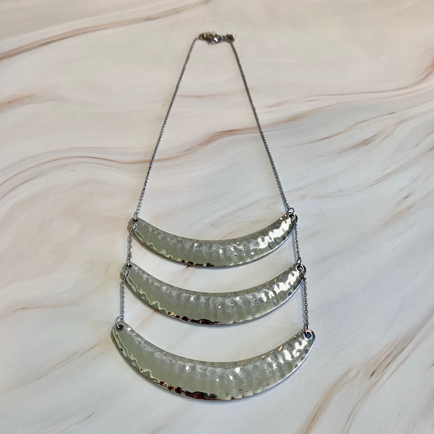 Silver Triple Tier Chest Plate Necklace