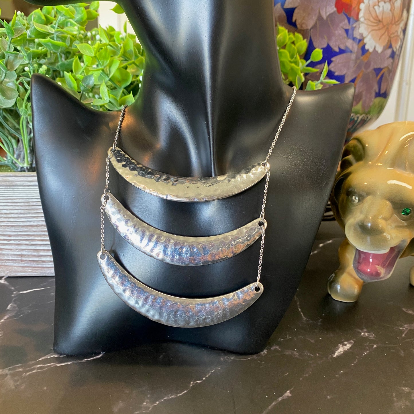 Silver Triple Tier Chest Plate Necklace