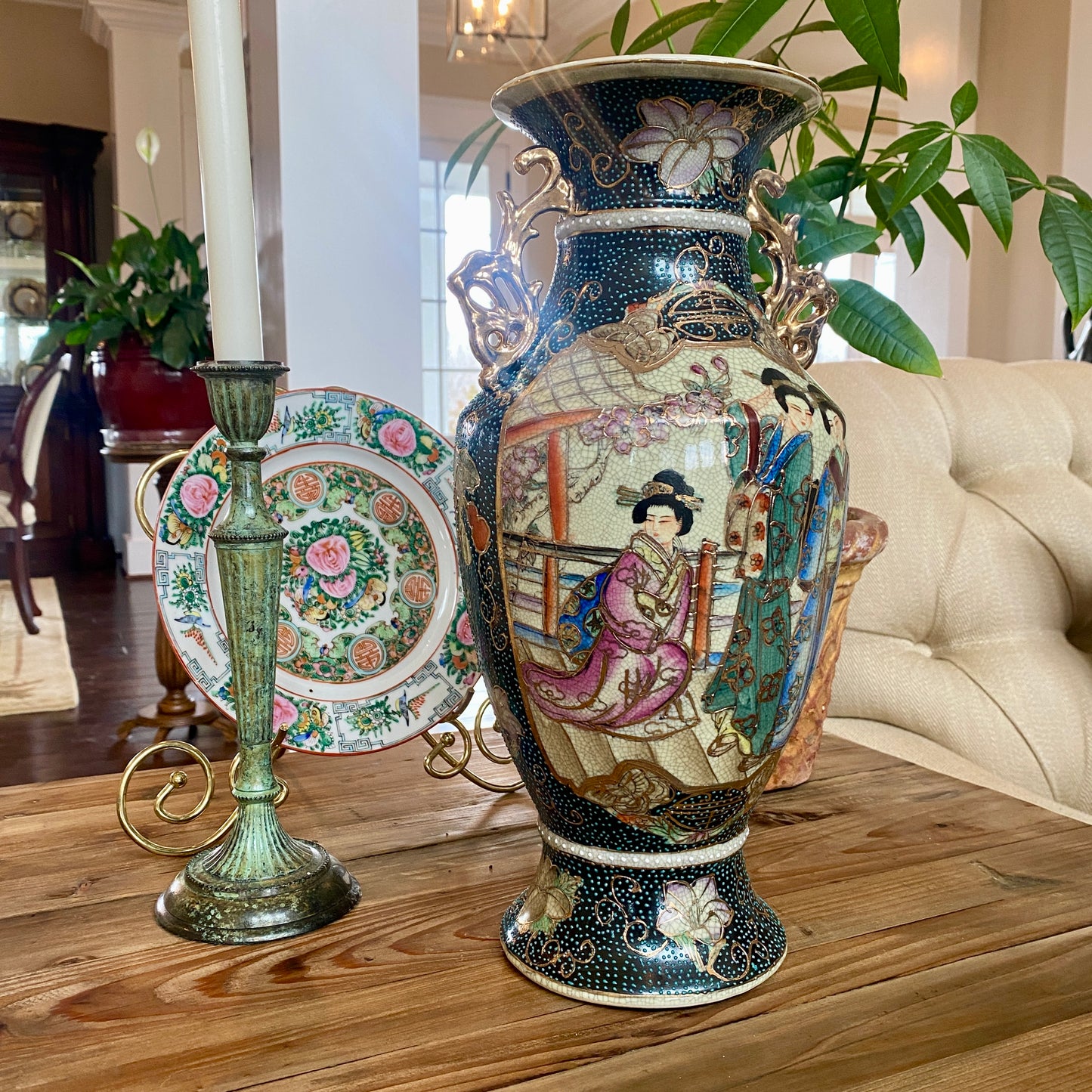 Royal Satsuma 24K "Three Geishas" Hand-Painted Vase