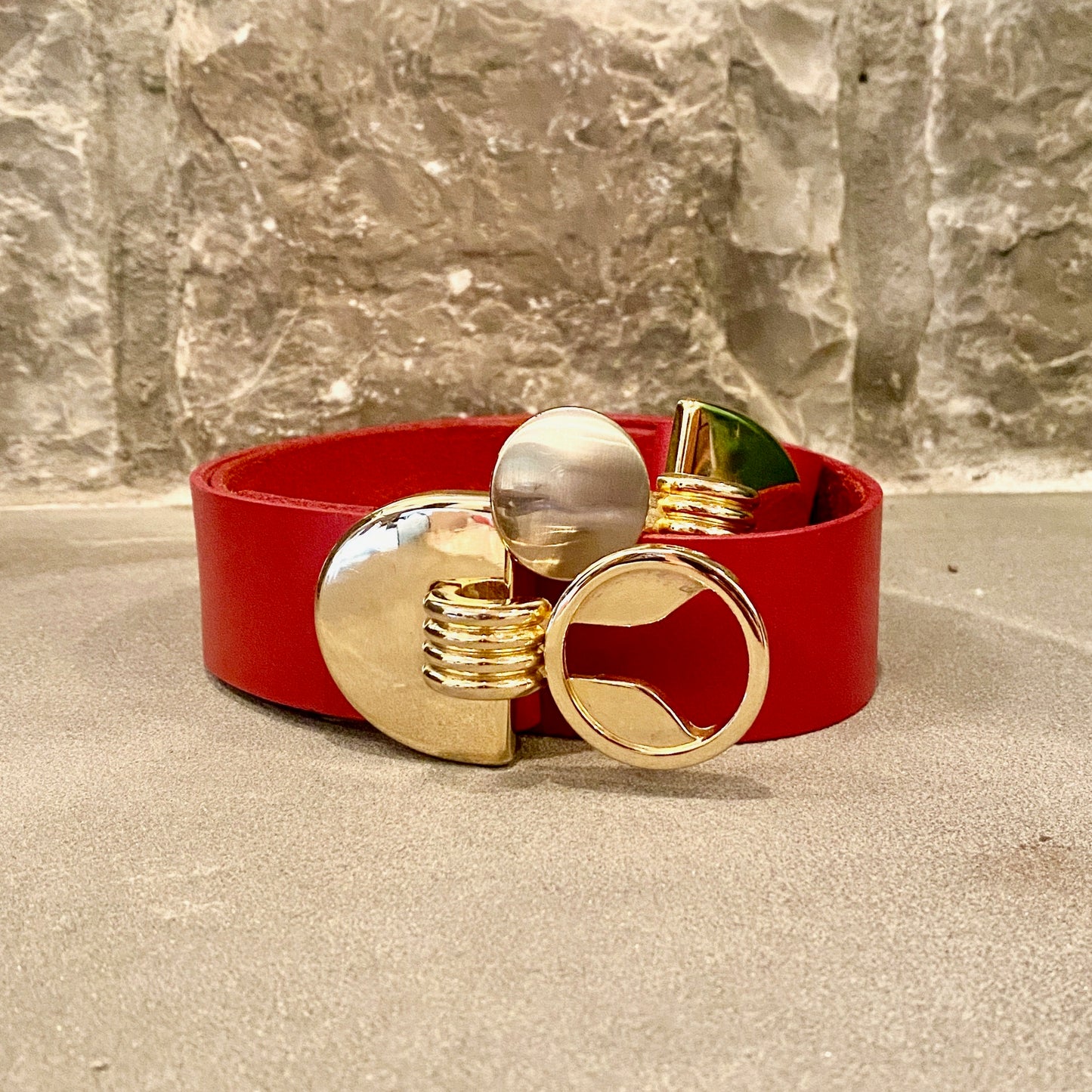1980's Leather Belt with Gold/Silver Buckle