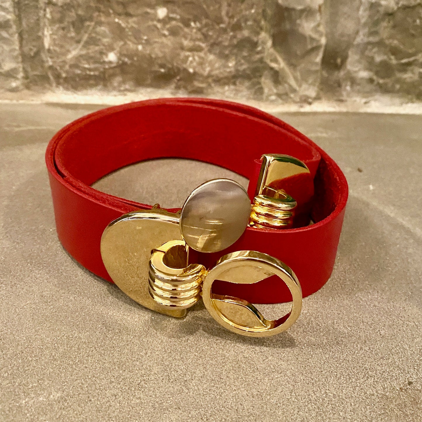 1980's Leather Belt with Gold/Silver Buckle