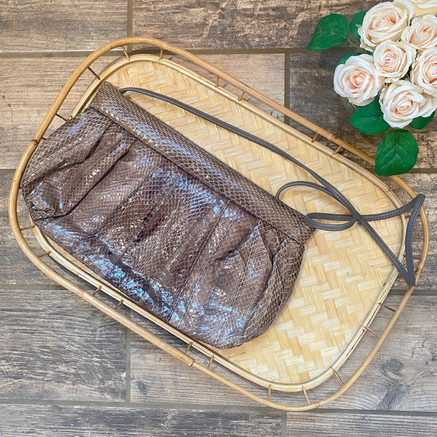 Oversized Snake Skin Clutch with Strap