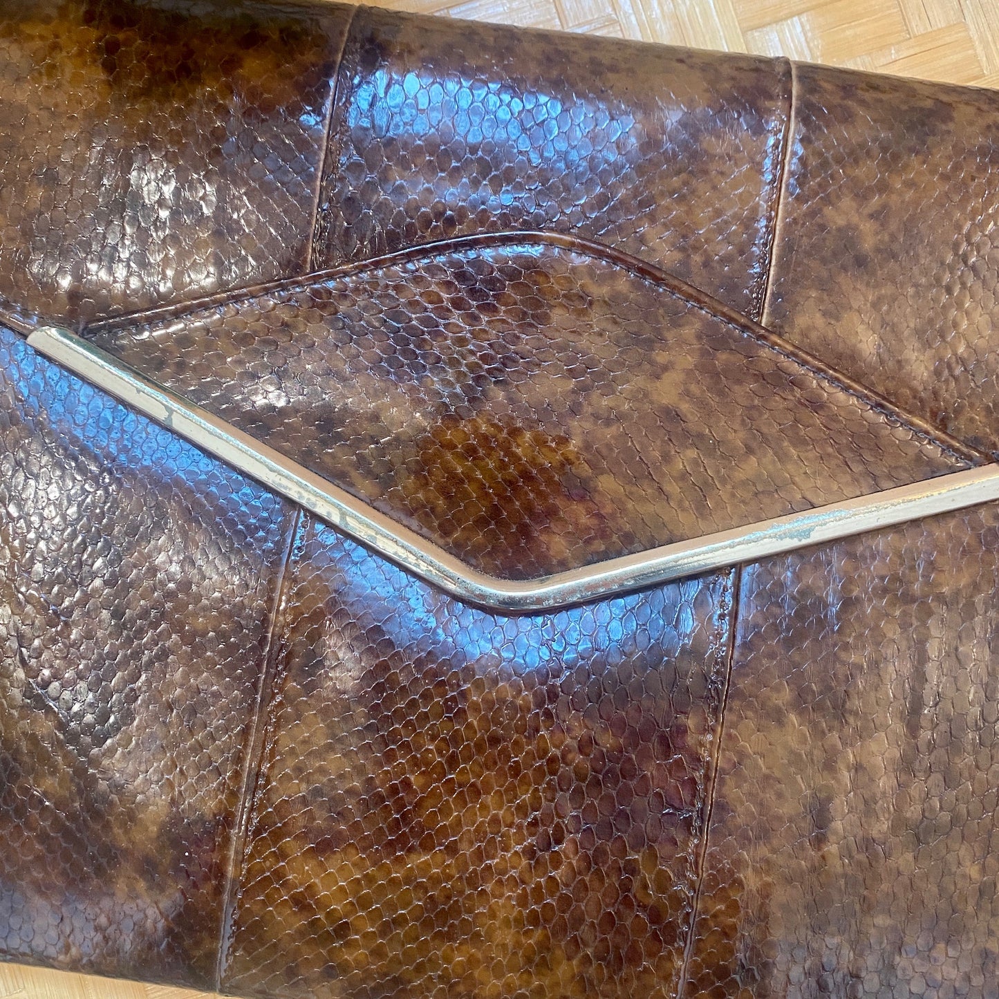 Brown Snake Skin Envelope Clutch