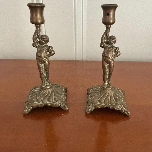 Pair of Antique French Brass Candlesticks