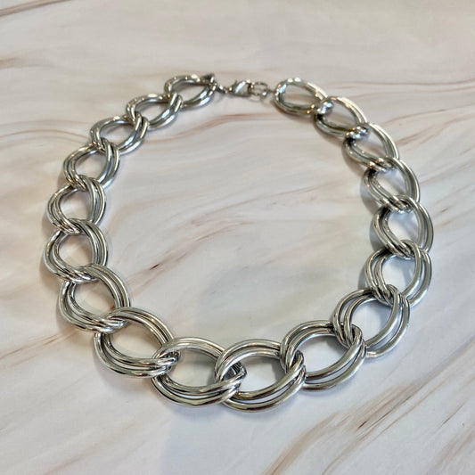 Silver Double-Link Curb Chain Necklace