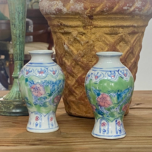Pair of Hand Painted Porcelain Bud Vases