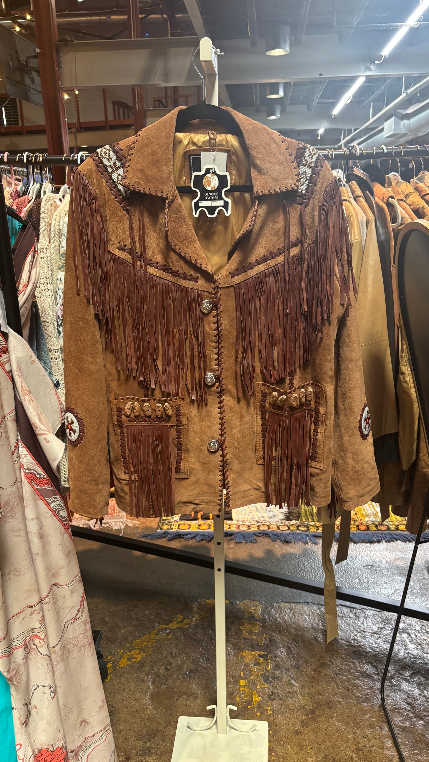 Vintage Deadstock Brown Suede Fringe & Beaded Jacket