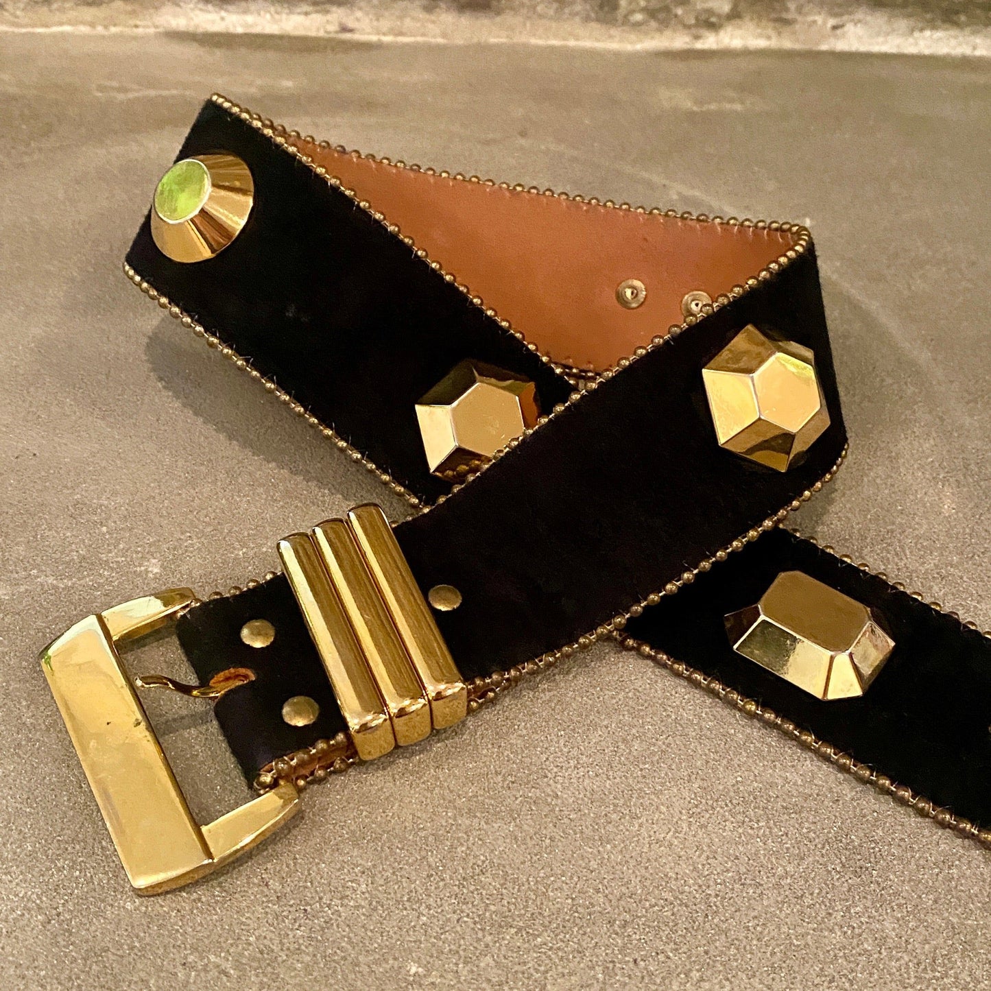 1980's Wide Suede Belt with Gold Rivets