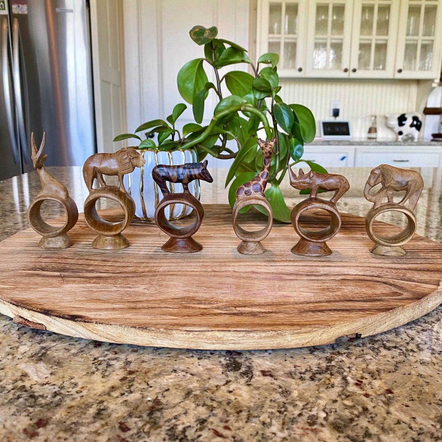 Hand Carved Animal Napkin Rings - Set of 6