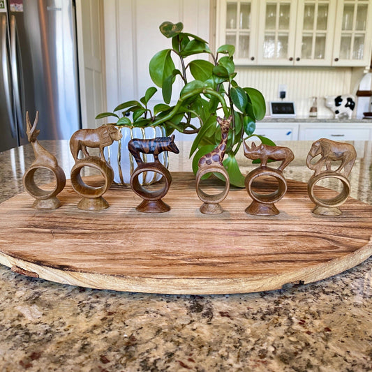 Hand Carved Animal Napkin Rings - Set of 6