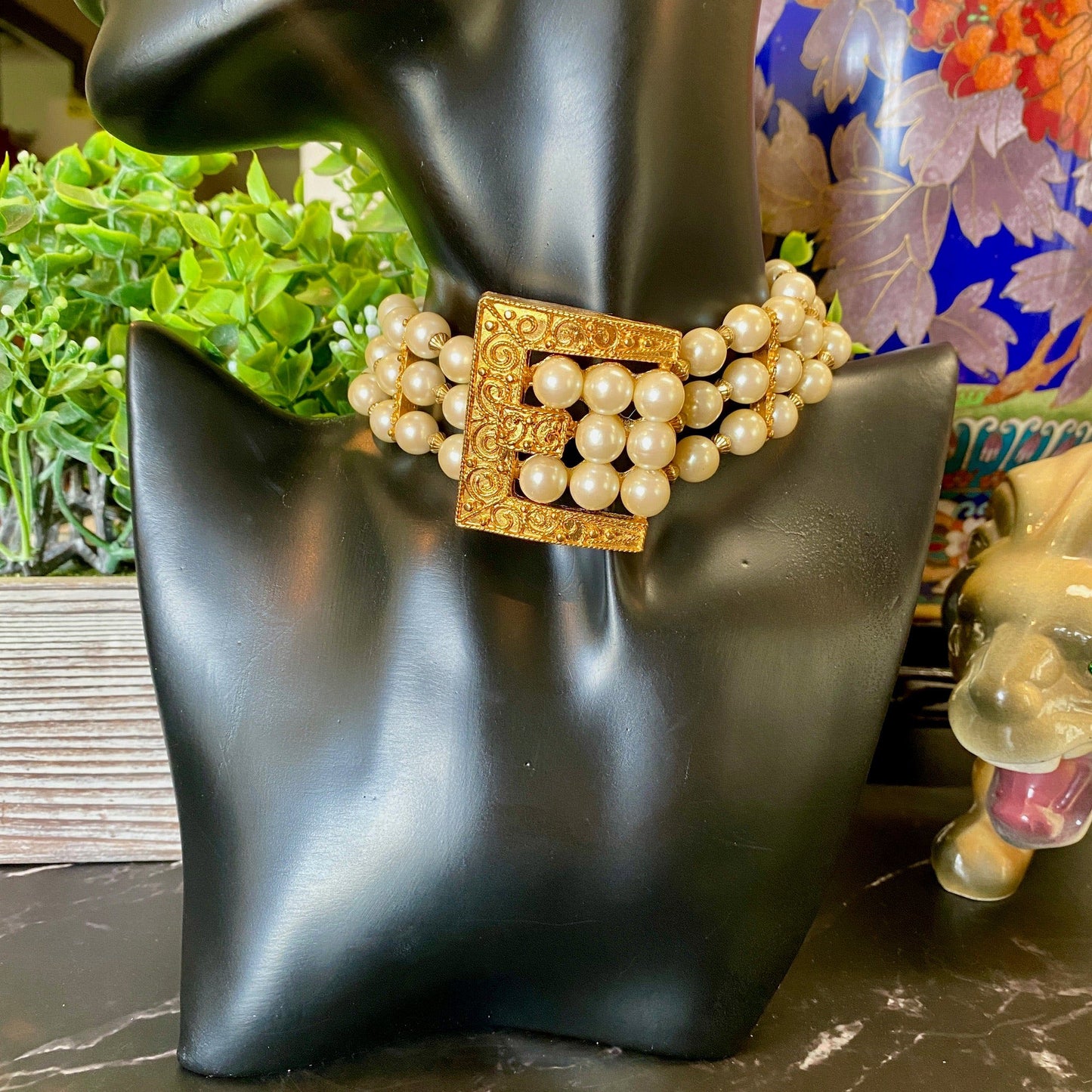 Triple Row Buckle Collar Necklace